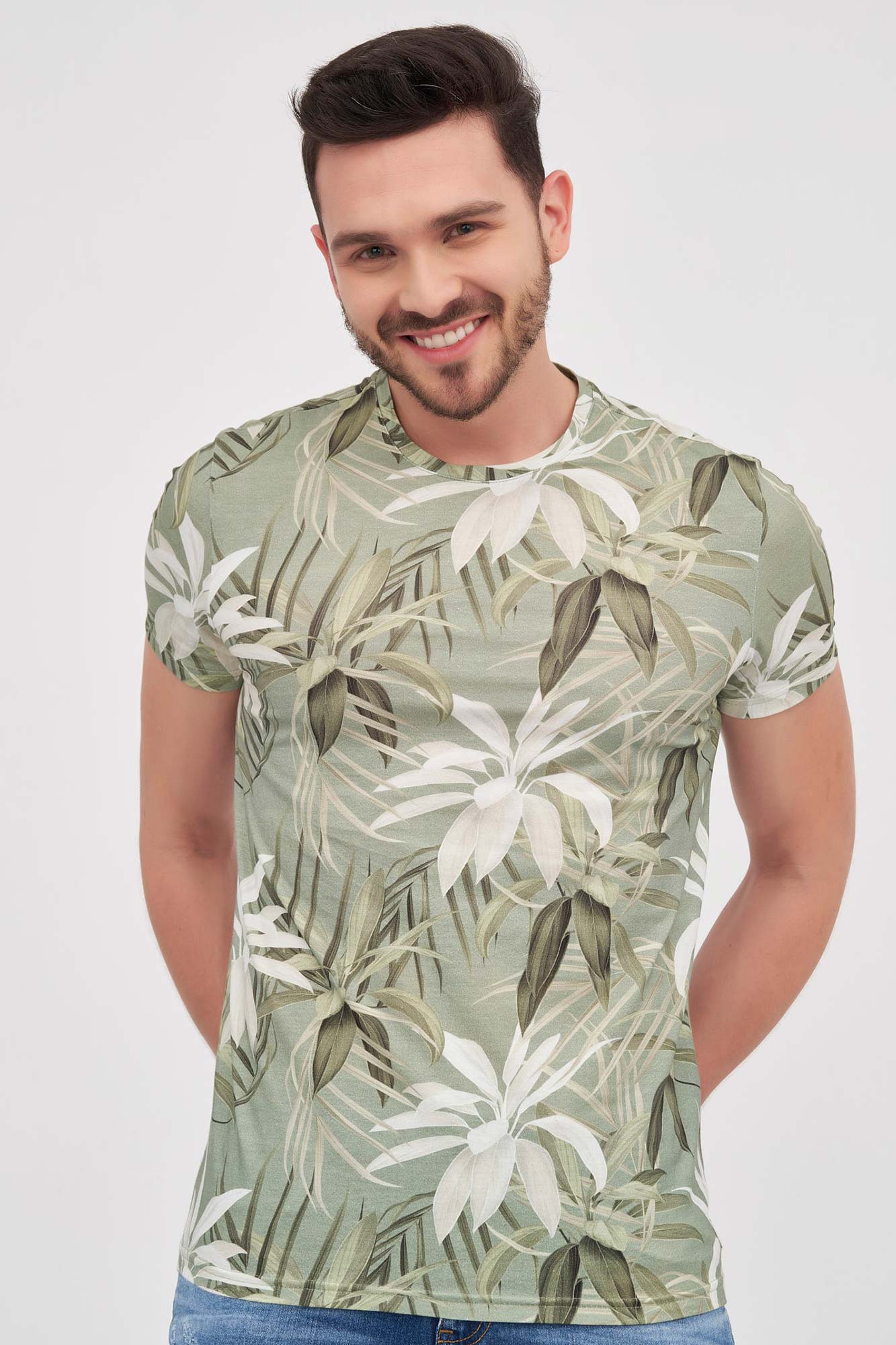 Camiseta Estampado Full Area Color Verde granito Para Hombre
