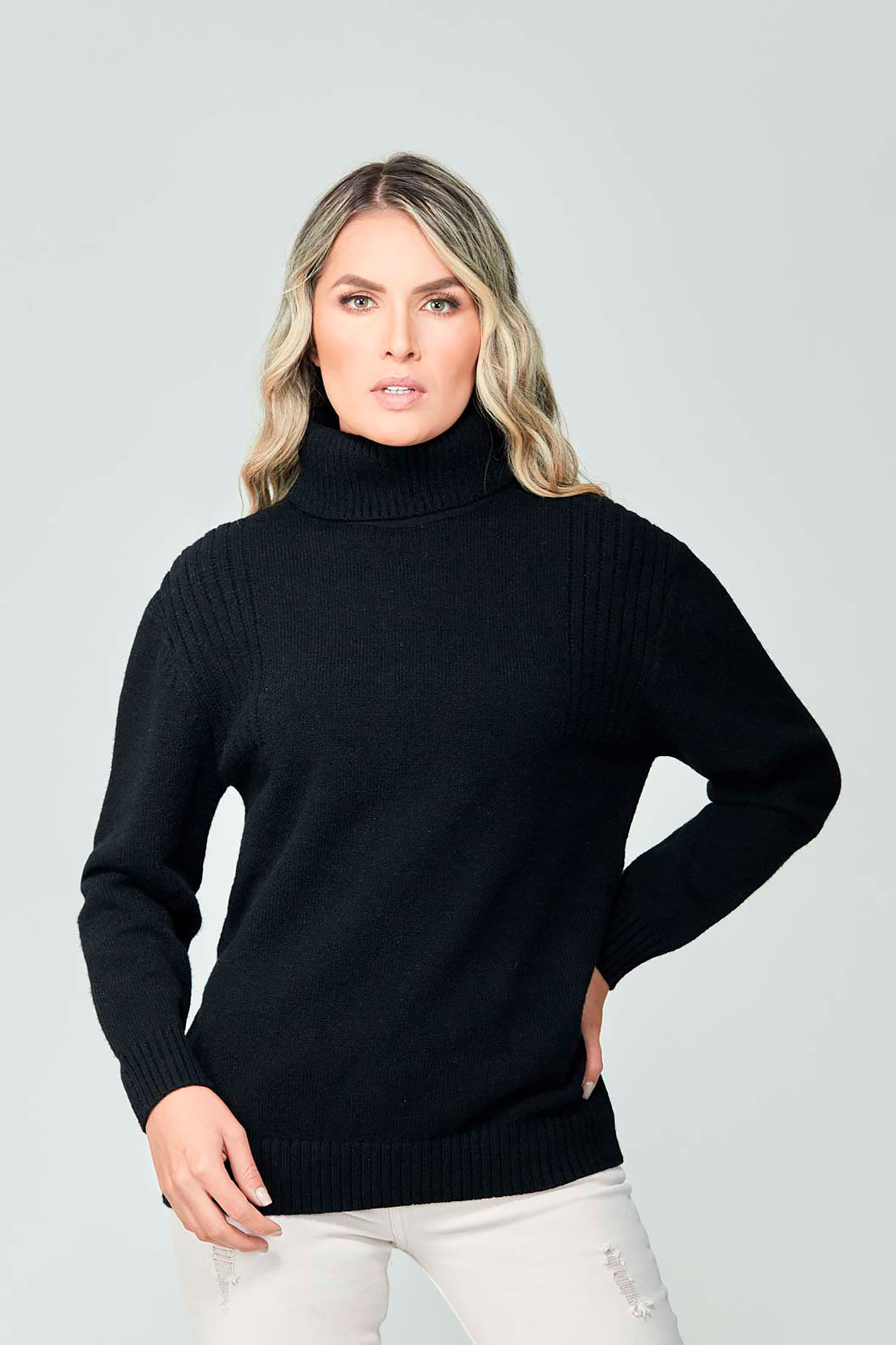 Sweater Cerrado Color Negro Para Mujer