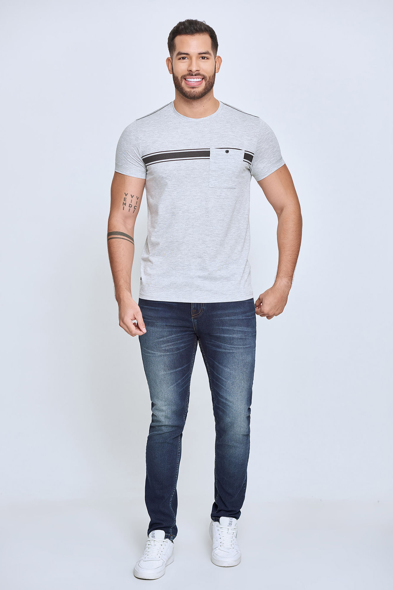 Camiseta Manga Corta Para Hombre Color Gris Jaspe