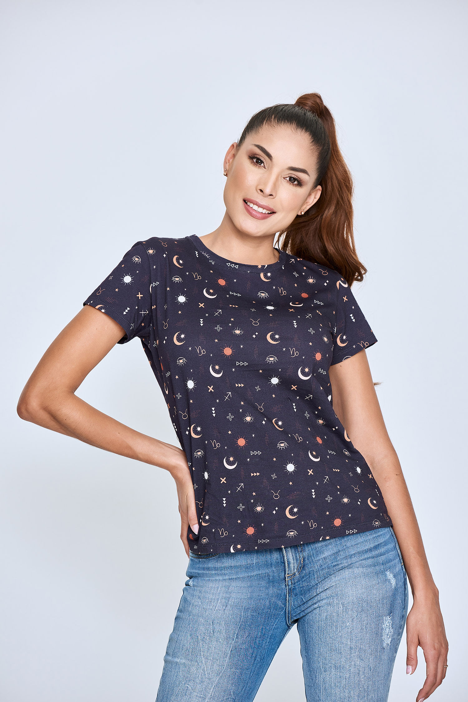 Camiseta Estampado Full Area Color Azul profundo Para Mujer