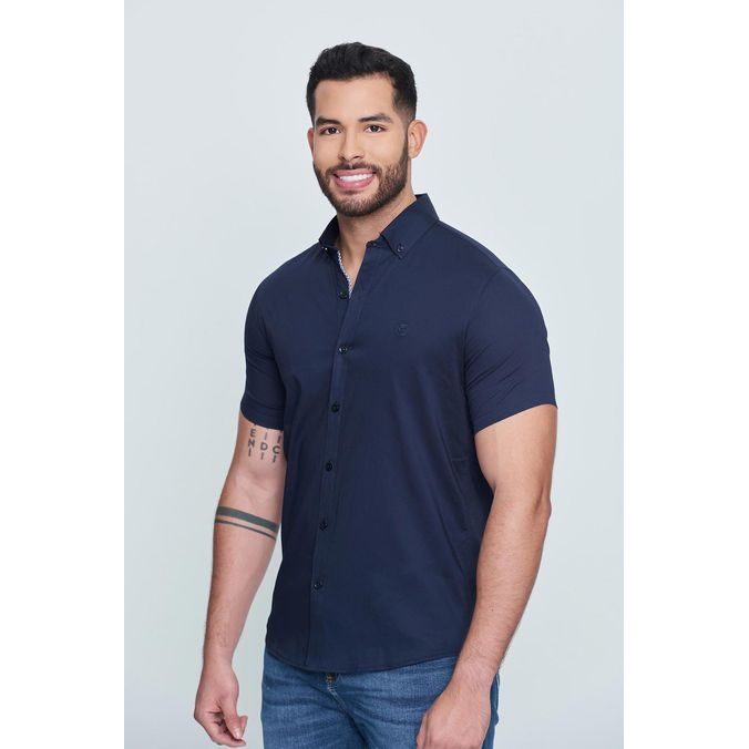 CAMISA SLIM MANGA CORTA COLOR AZUL OSCURO PARA HOMBRE quest