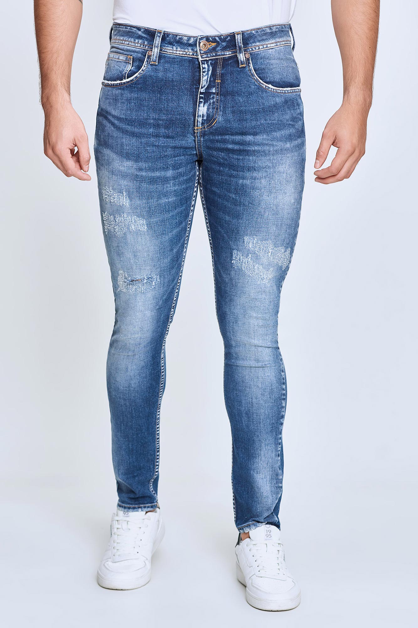 Jean Skinny Color Azul medio oscuro Para Hombre