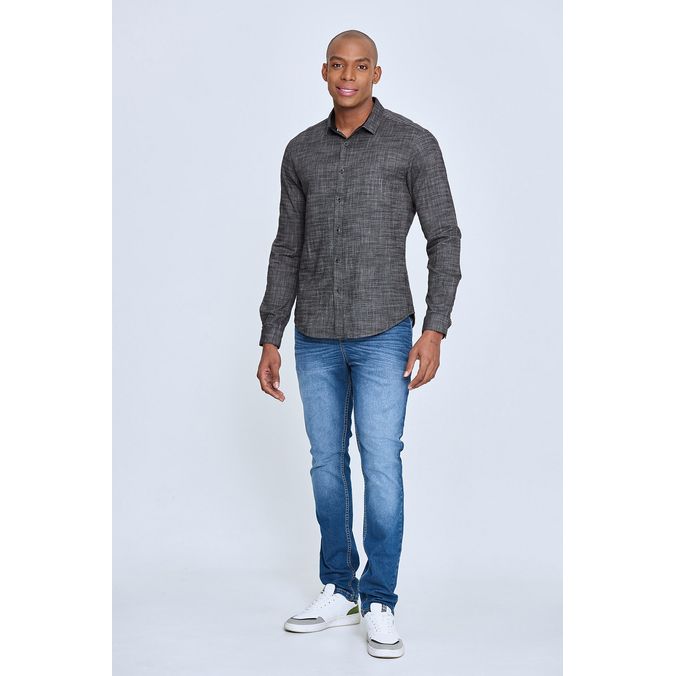 Camisa Manga Larga Color Negro Para Hombre
