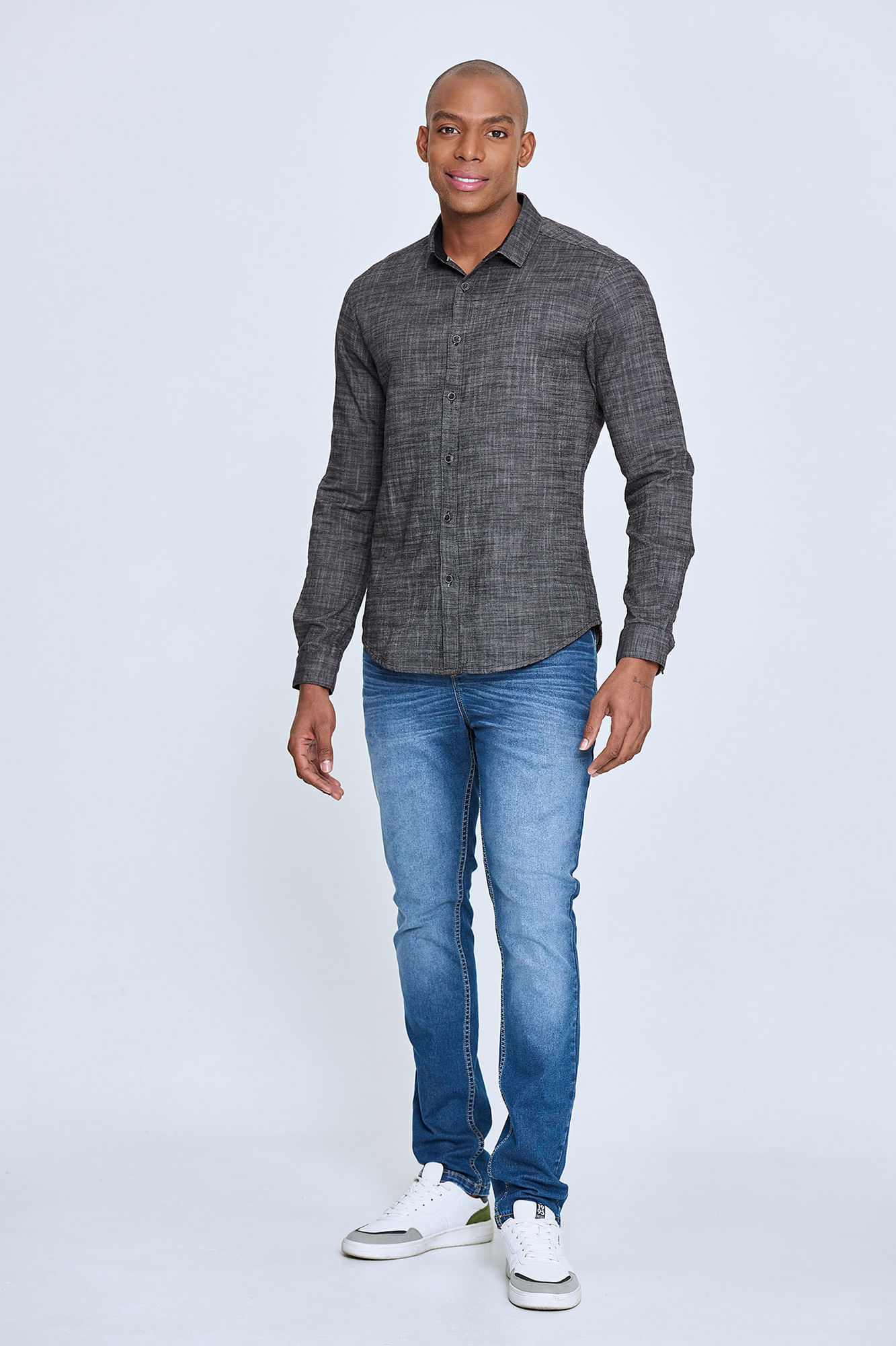 Camisa Manga Larga Color Negro Para Hombre