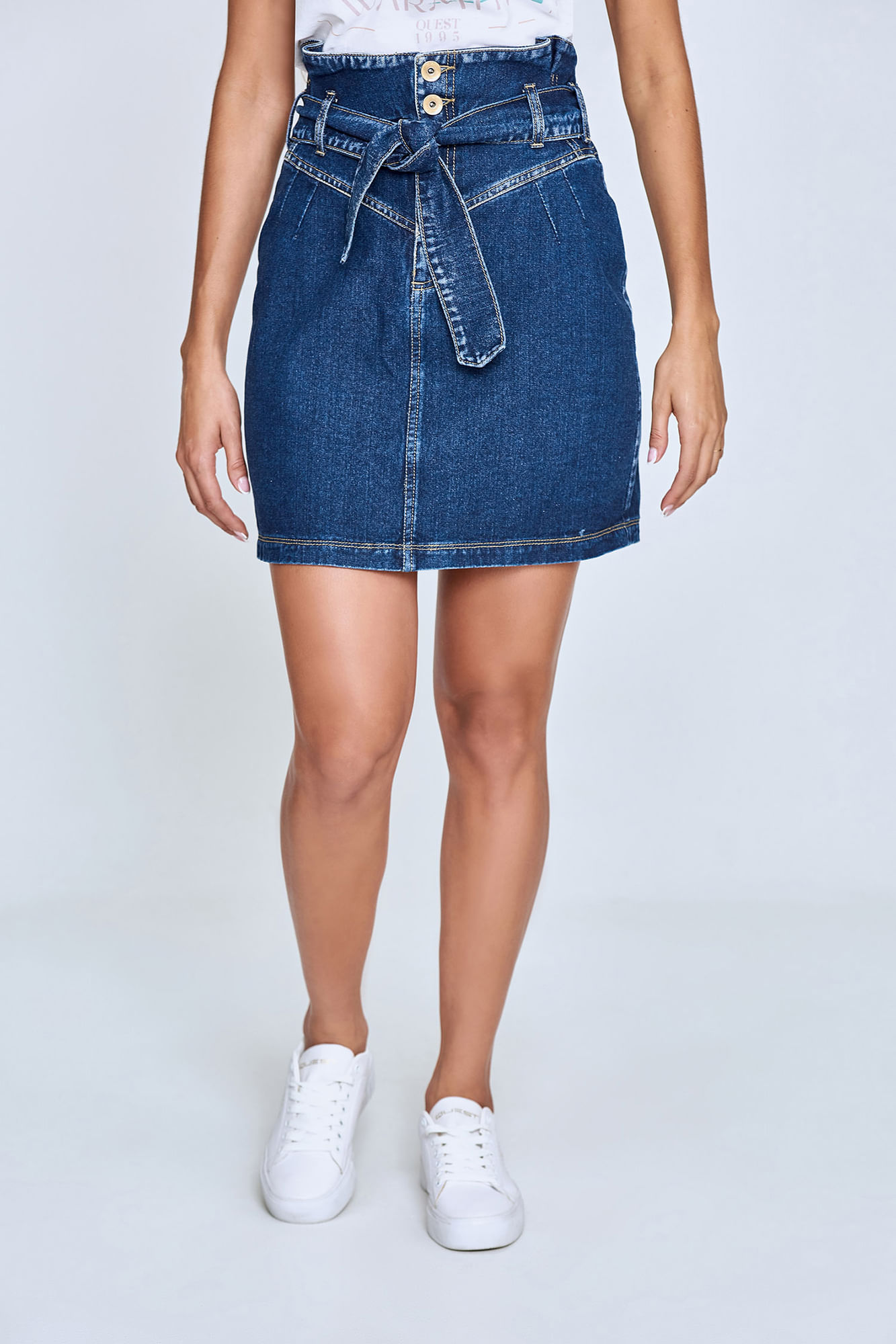Falda Corta Color Azul Medio Para Mujer