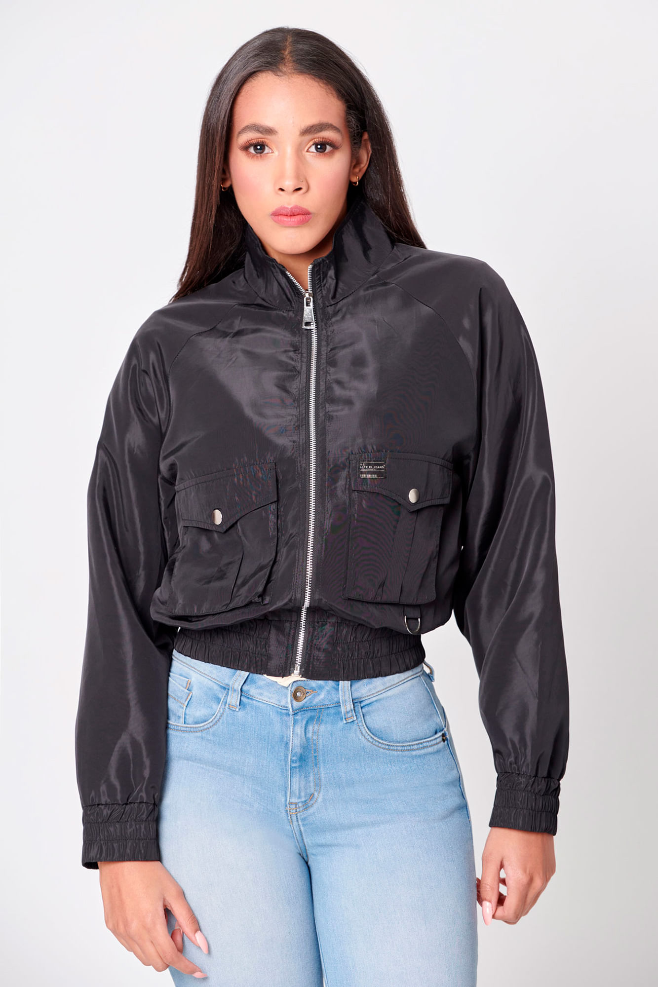 Chaqueta Bomber Color Negro Para Mujer