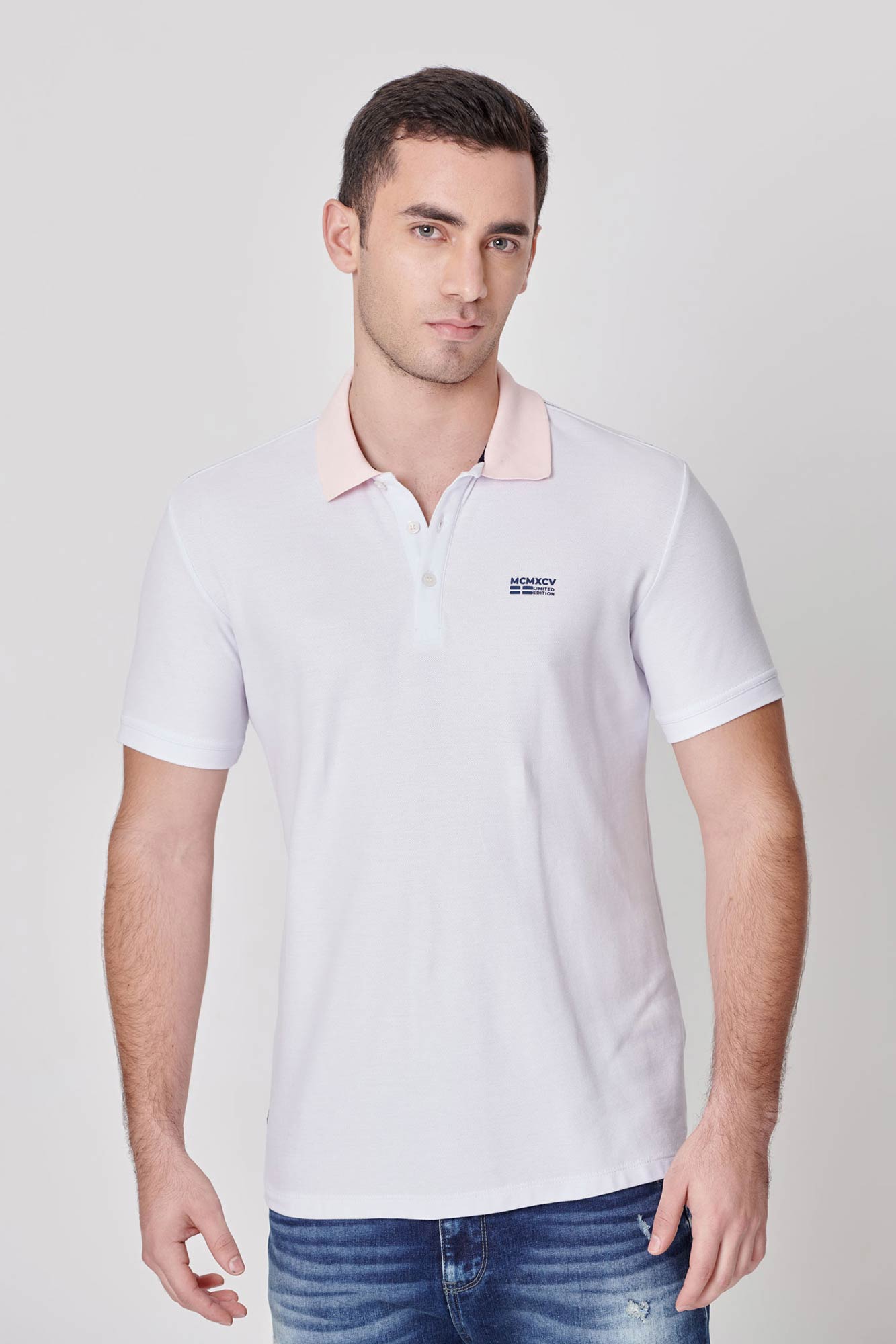 Polo Manga Corta Color Blanco Para Hombre