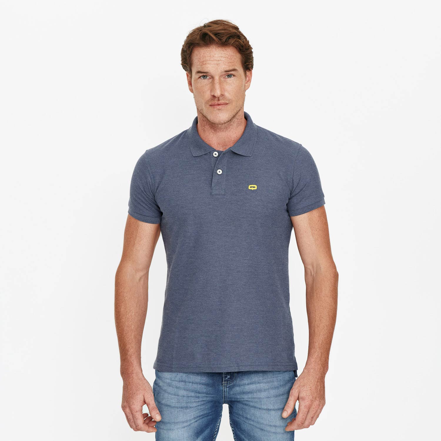 Polo Slim Color Azul jaspe medio Para Hombre