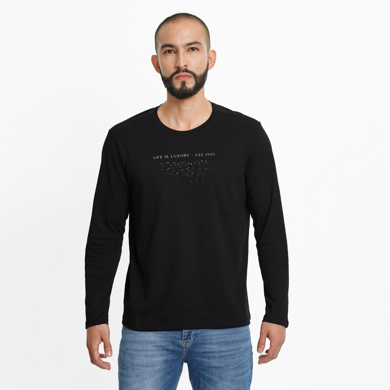 Camiseta Manga Larga Color Negro Para Hombre