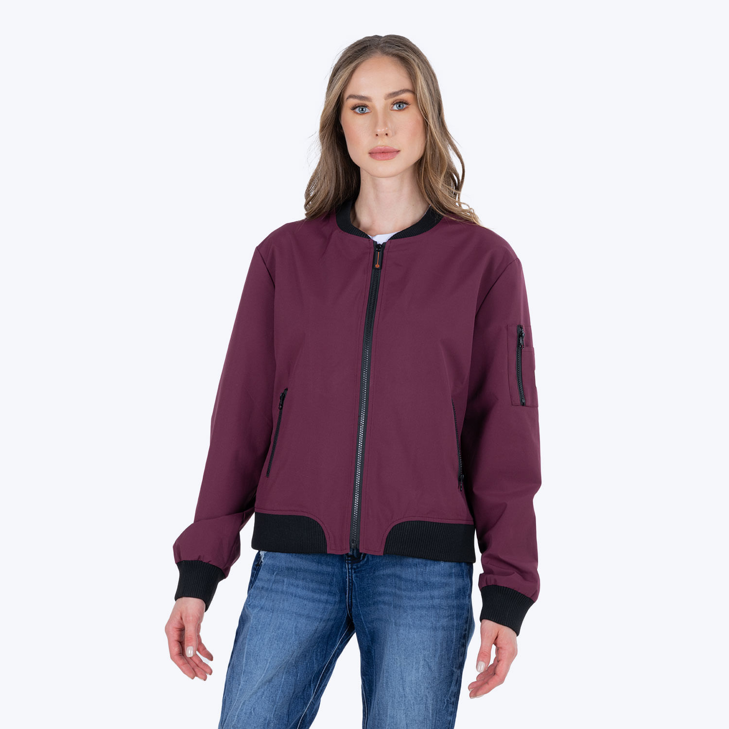 Chaqueta Bomber Color Vino Tinto Para Mujer