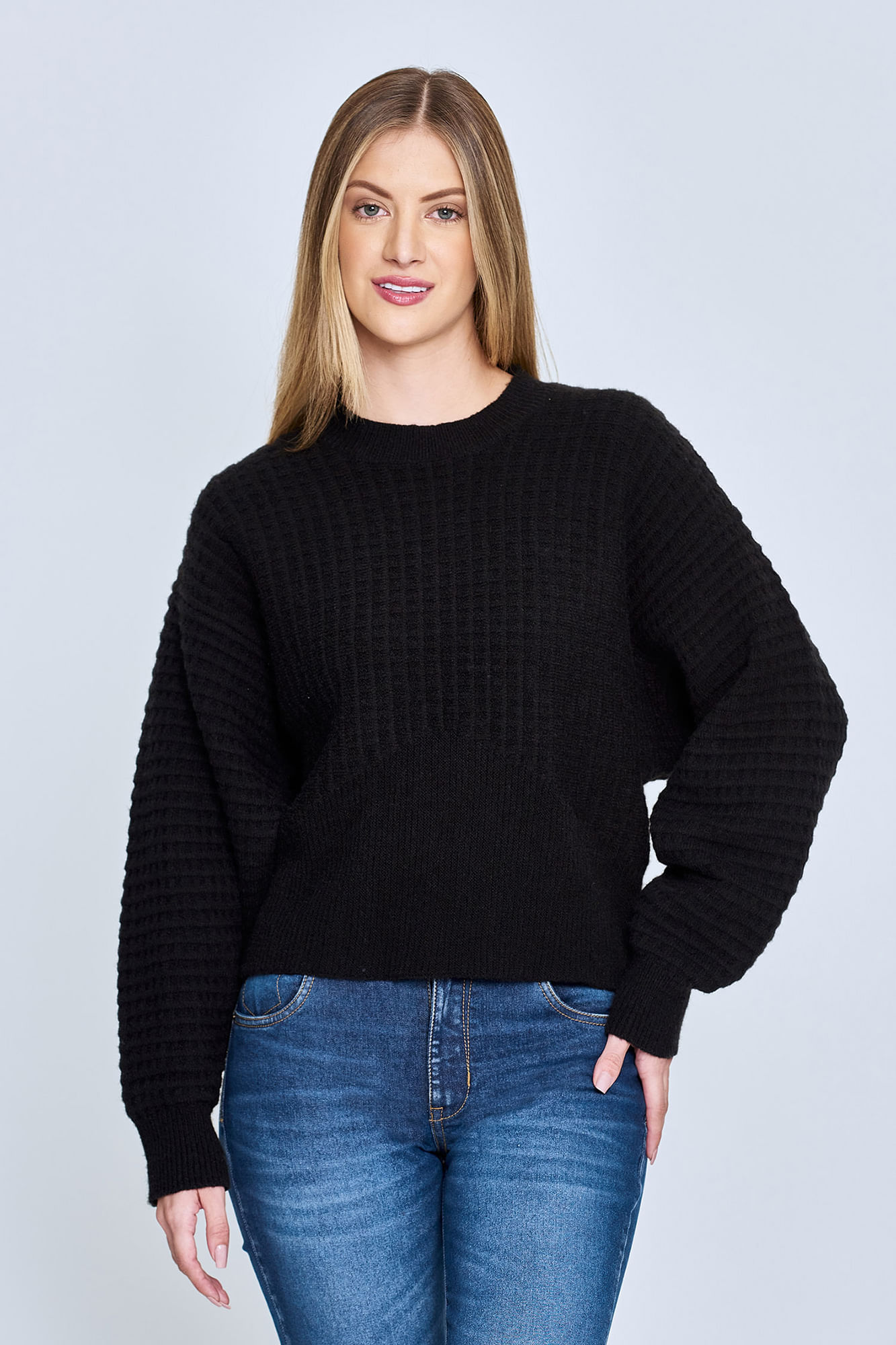 Sweater Cuello Redondo Color Negro Para Mujer