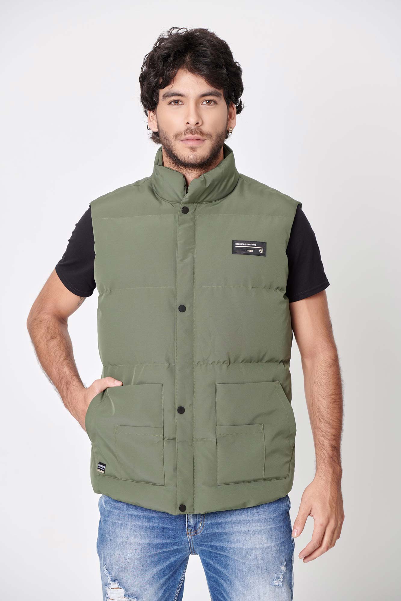 Chaleco Acolchado Color Verde Militar Para Hombre
