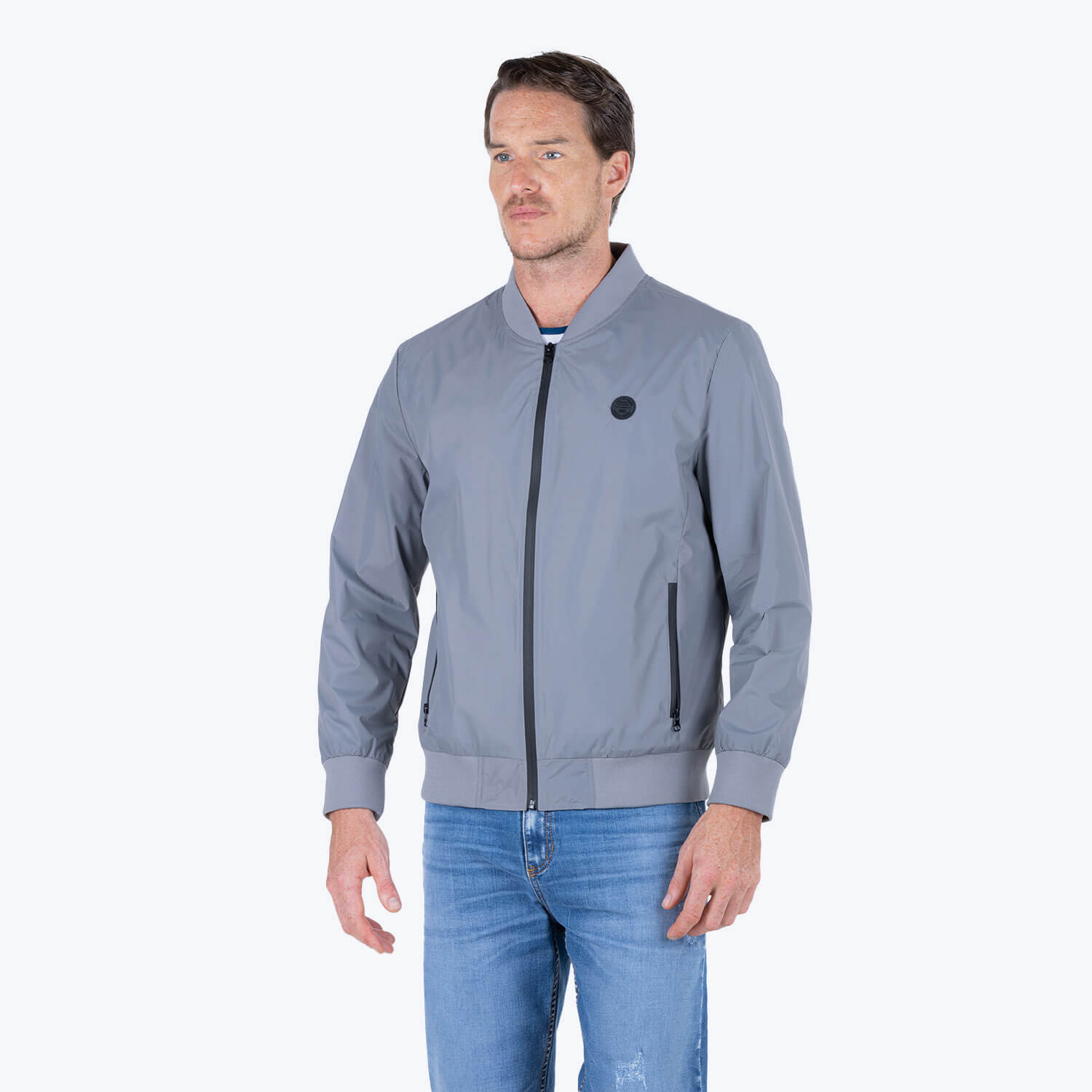 Chaqueta Bomber Color Gris Claro Para Hombre