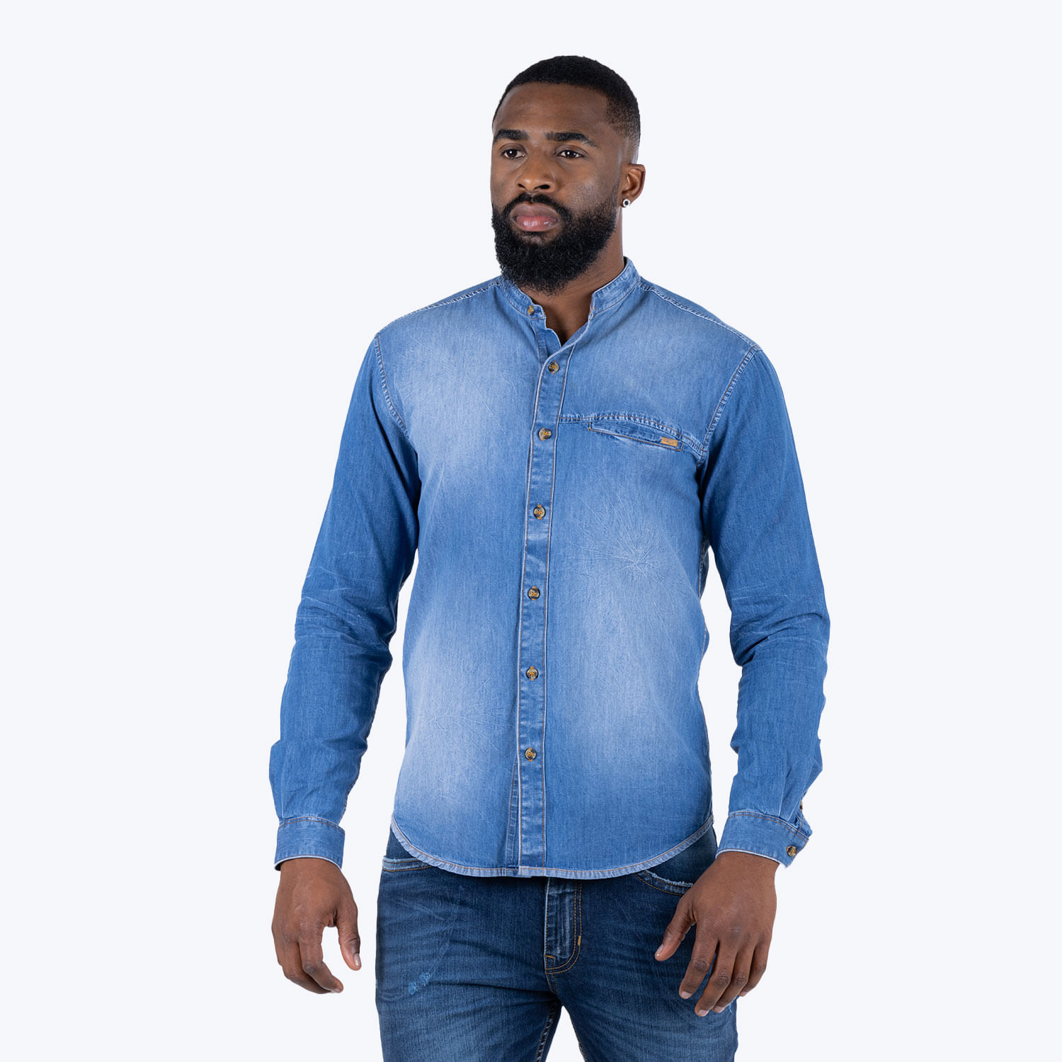 Camisa Manga Larga Color Azul Oscuro Para Hombre