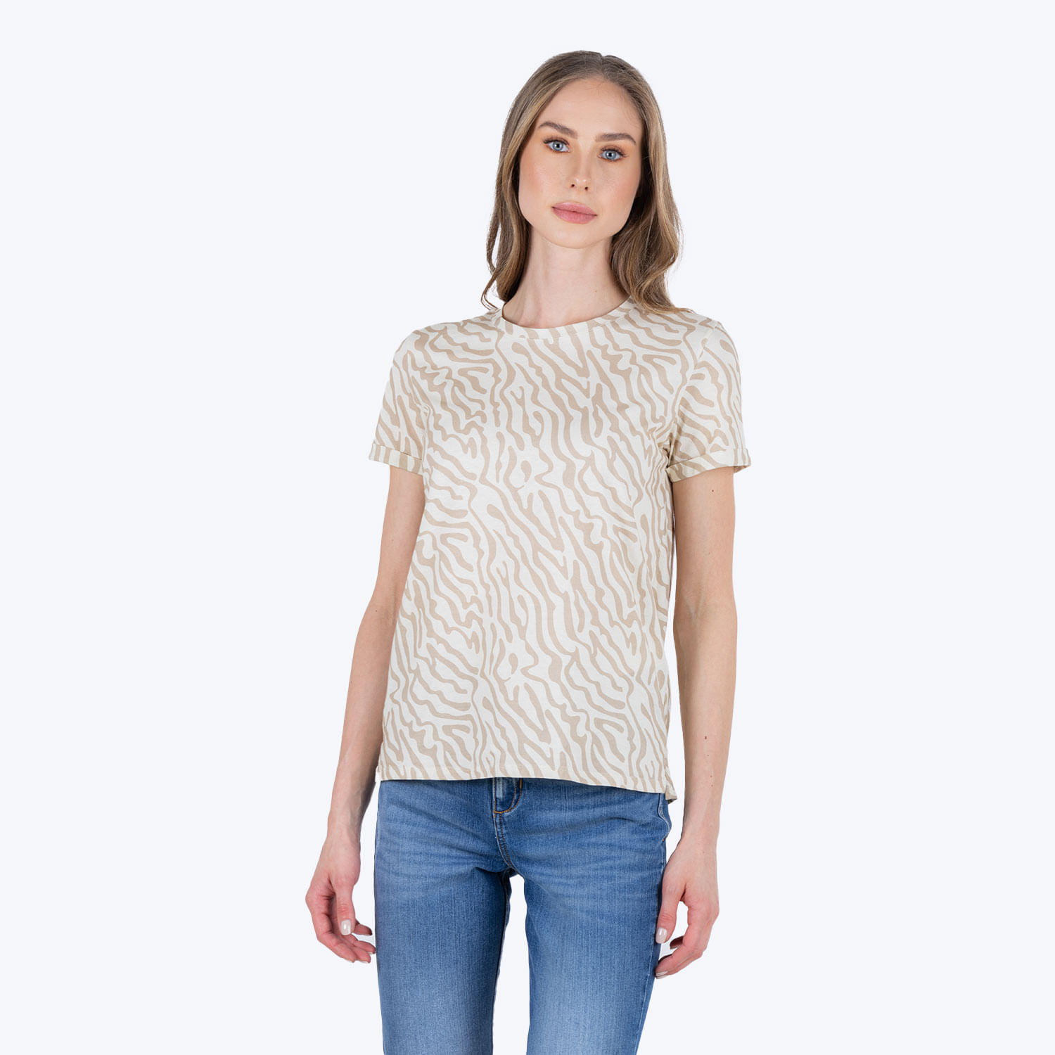Camiseta Estampado Full Area Color Avena Para Mujer