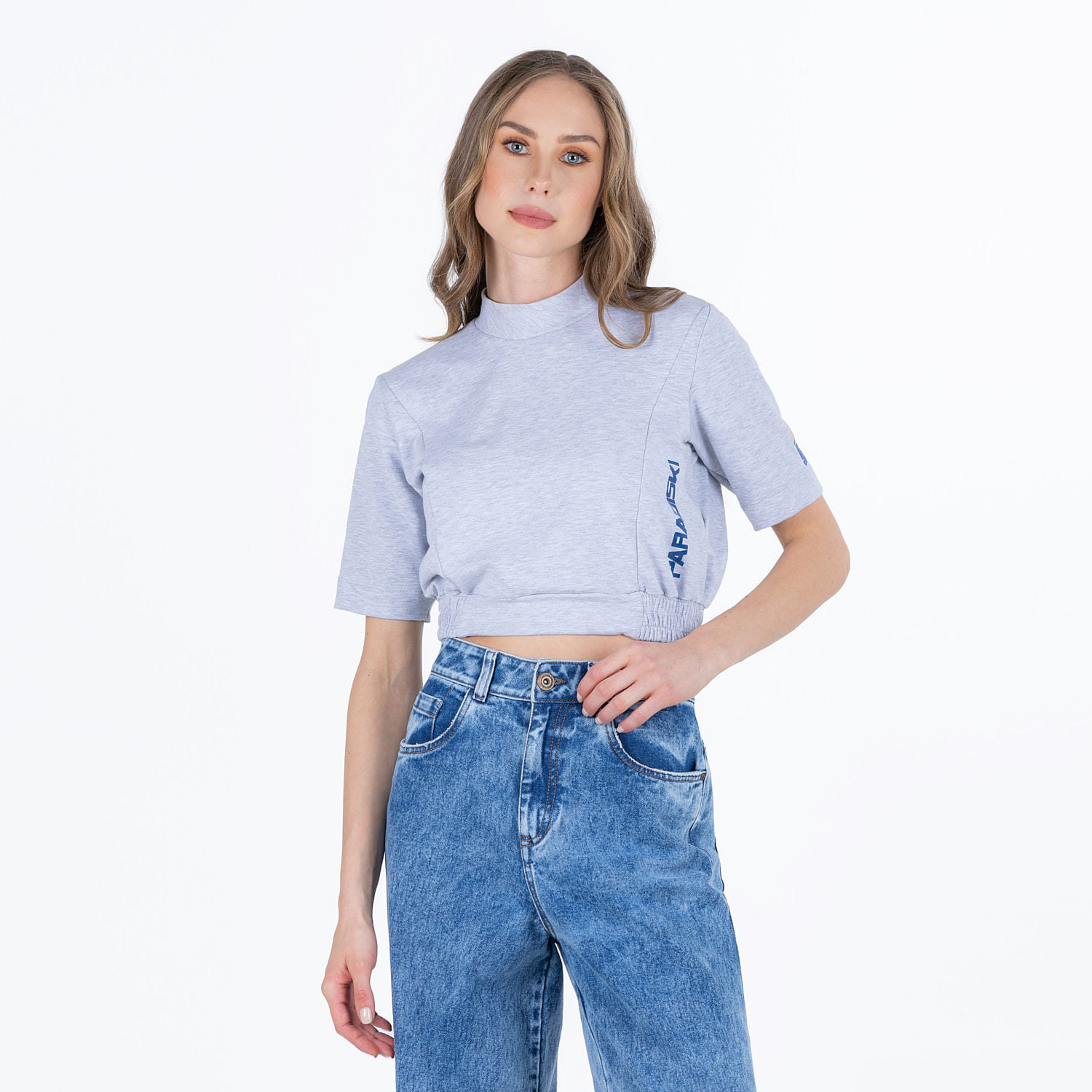 Blusa Manga Corta Color Gris Jaspe Para Mujer