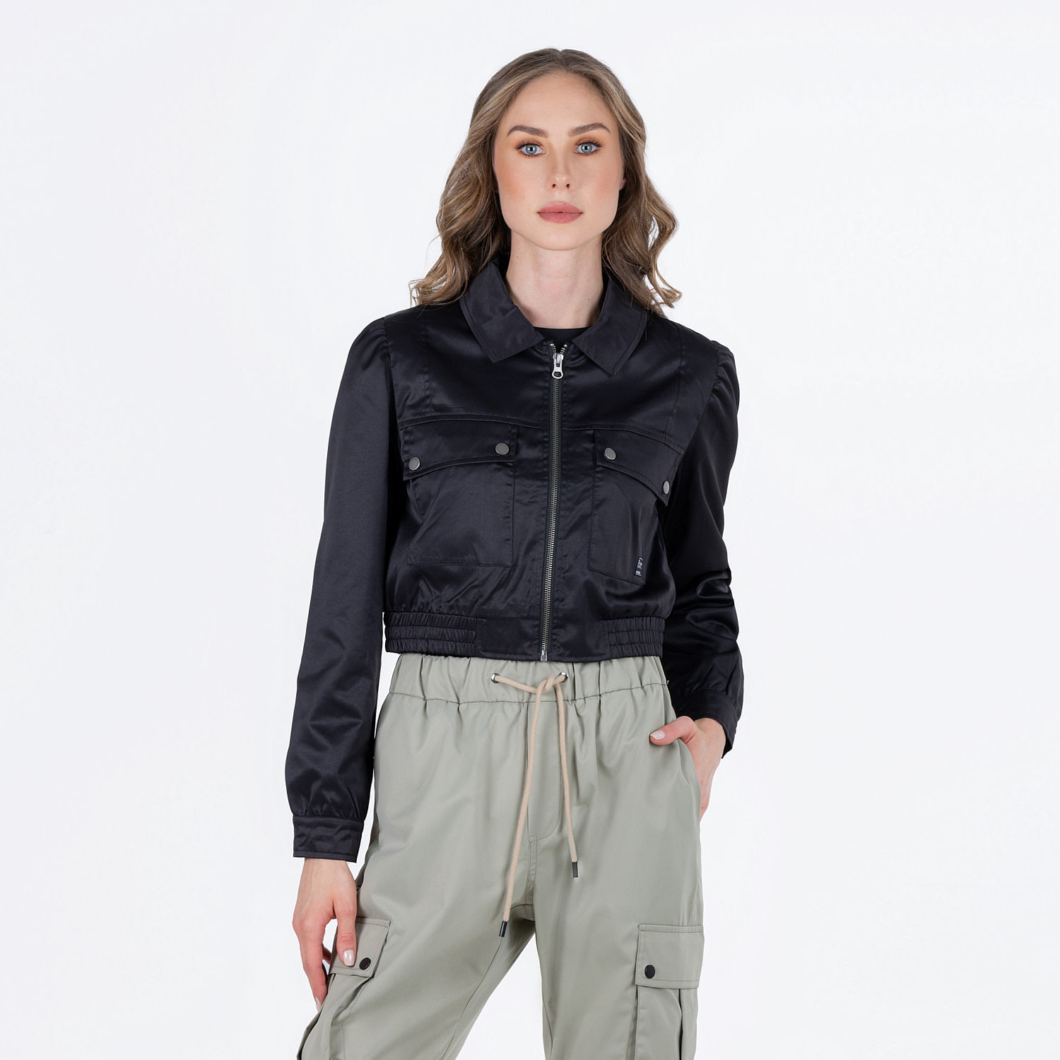 Chaqueta Bomber Color Negro Para Mujer