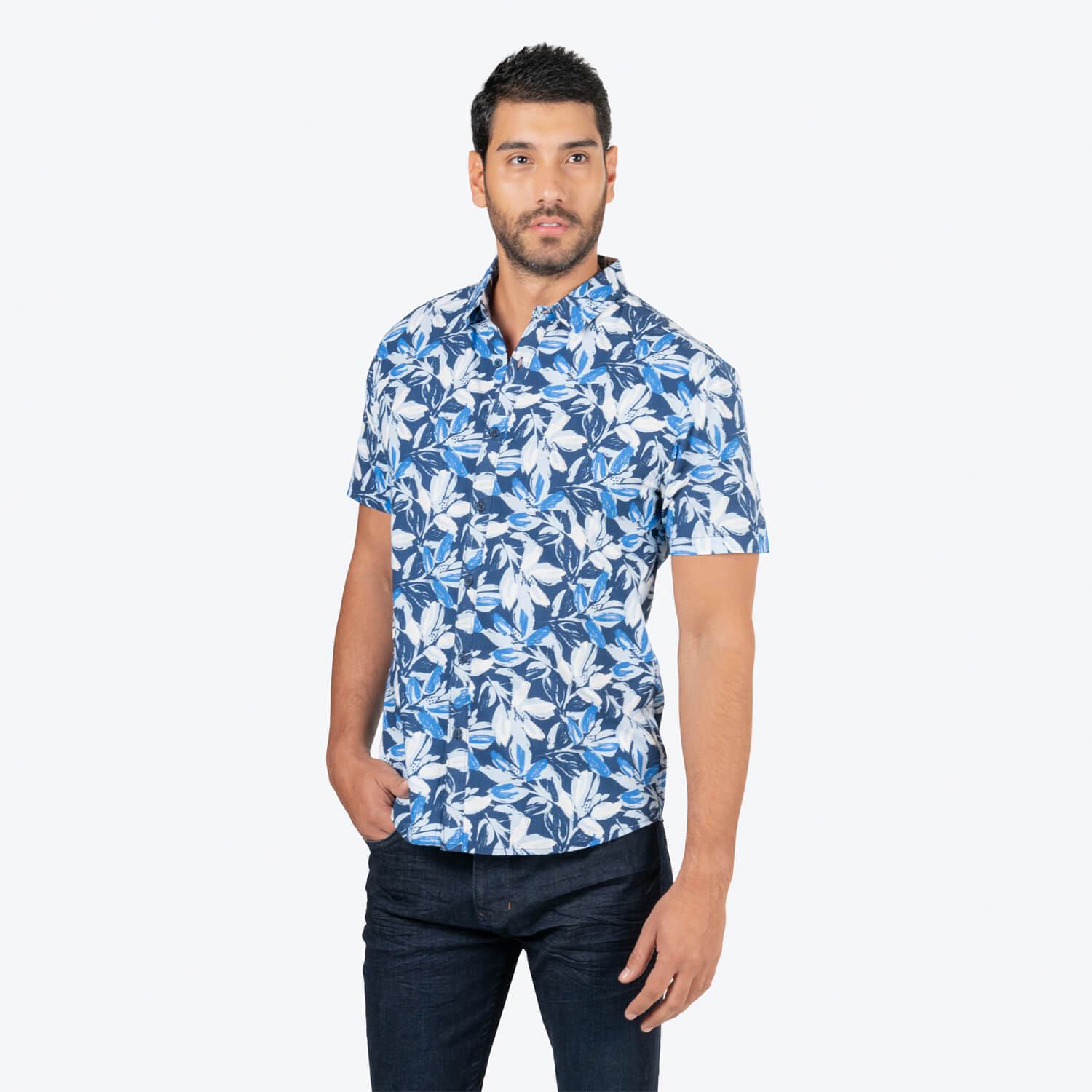Camisa Manga Corta Color Azul Oscuro Para Hombre
