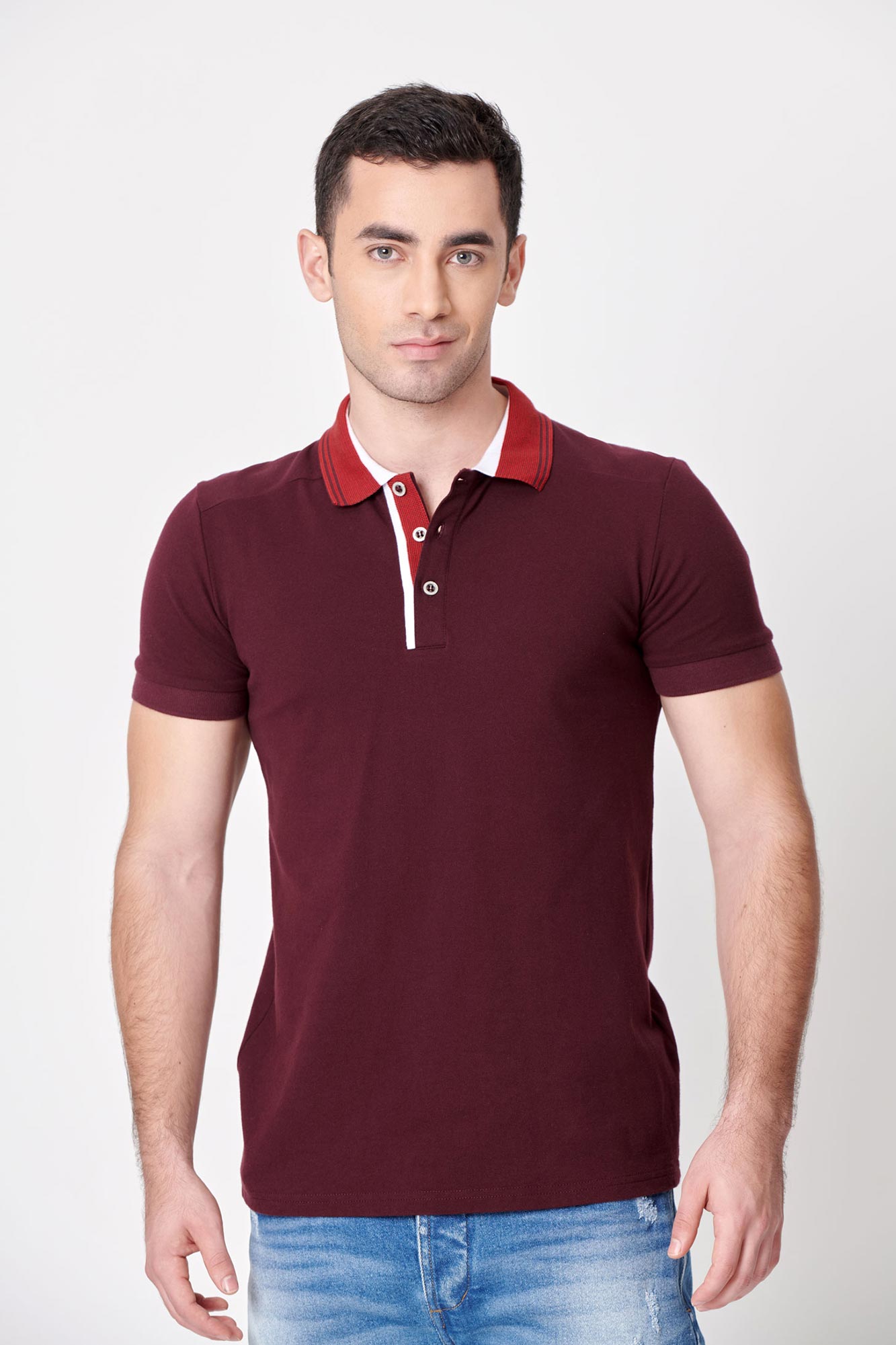 Polo Manga Corta Color Burgandy Para Hombre