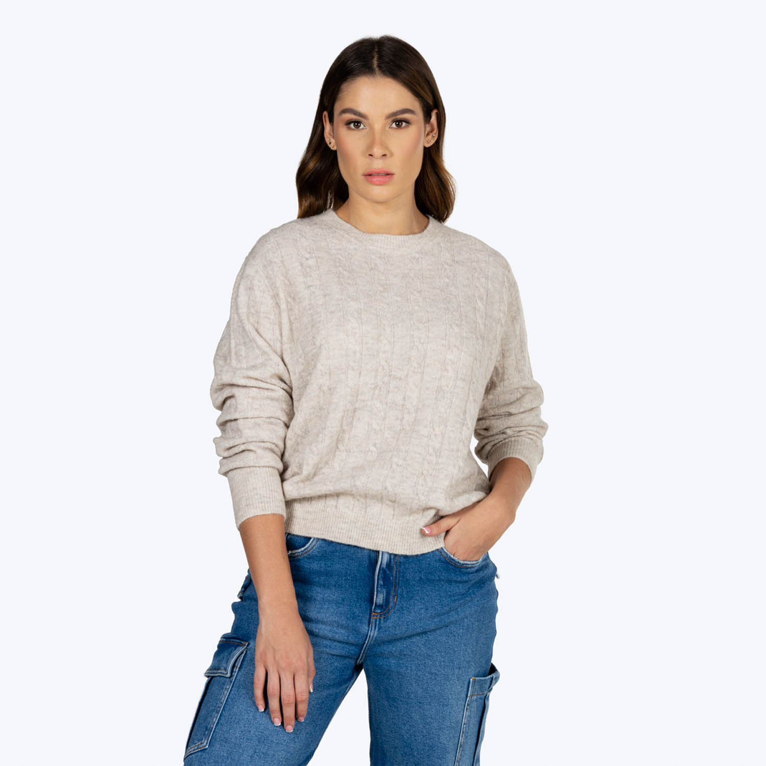 Sweater Cerrado Color Ivory Jaspe Para Mujer