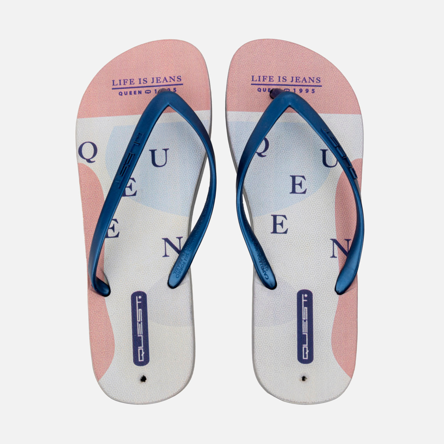 Sandalias Tres Puntadas Color Azul Oscuro-Rosado Para Mujer