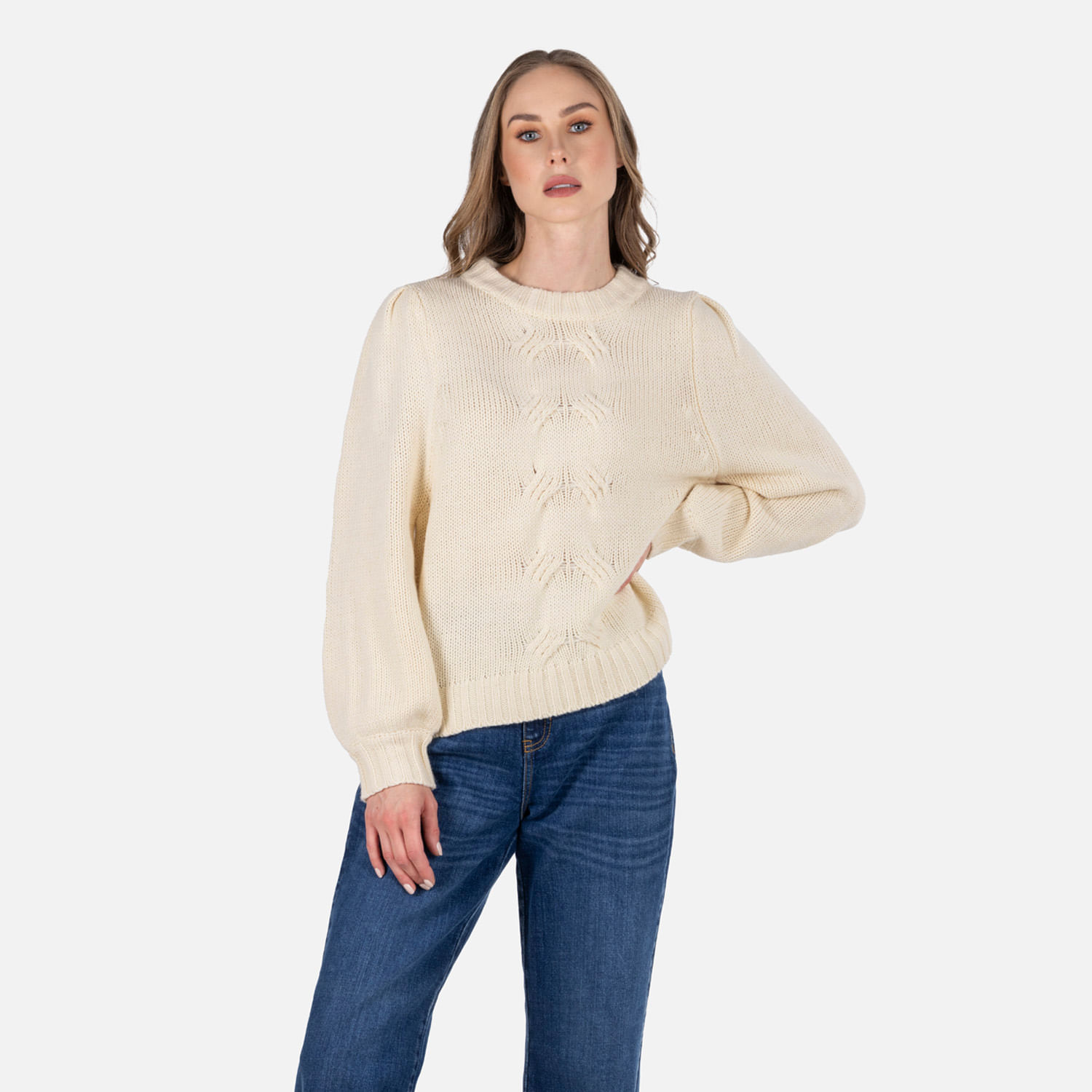 Sweater Cerrado Color Ivory Para Mujer