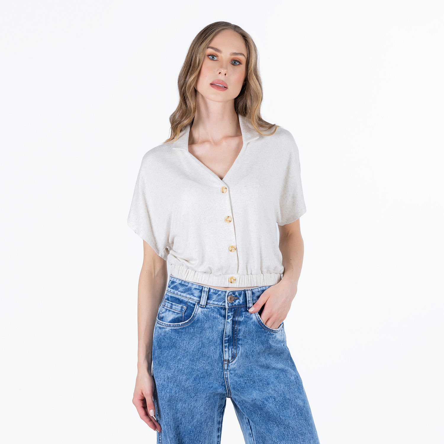 Blusa Manga Rodada Color Crudo Para Mujer