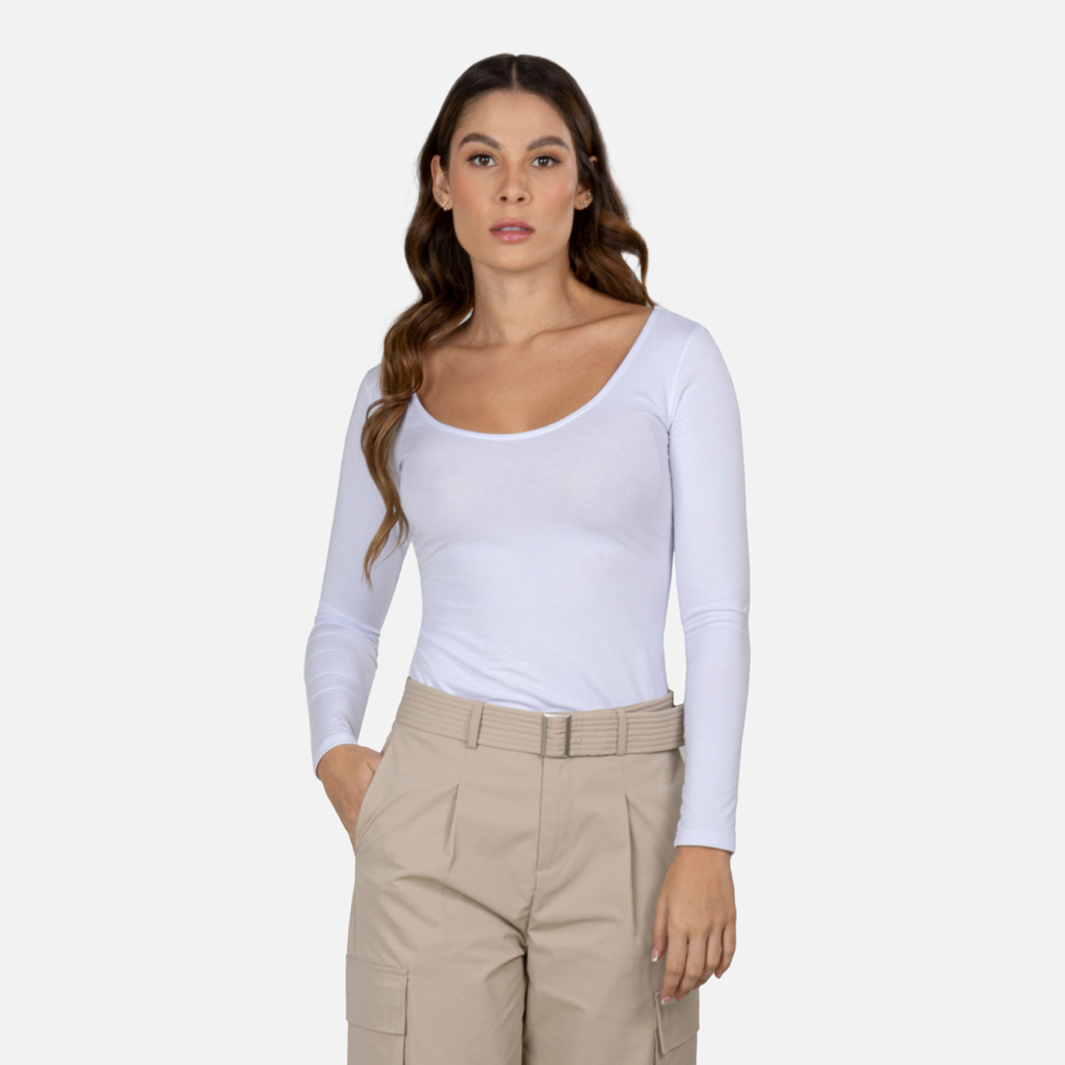 Blusa Manga Larga Color Blanco Para Mujer