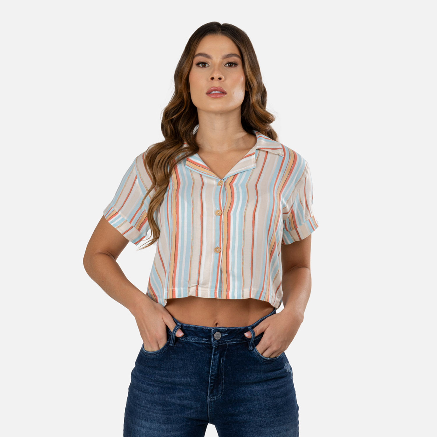 Blusa Manga Corta Color Beige Para Mujer