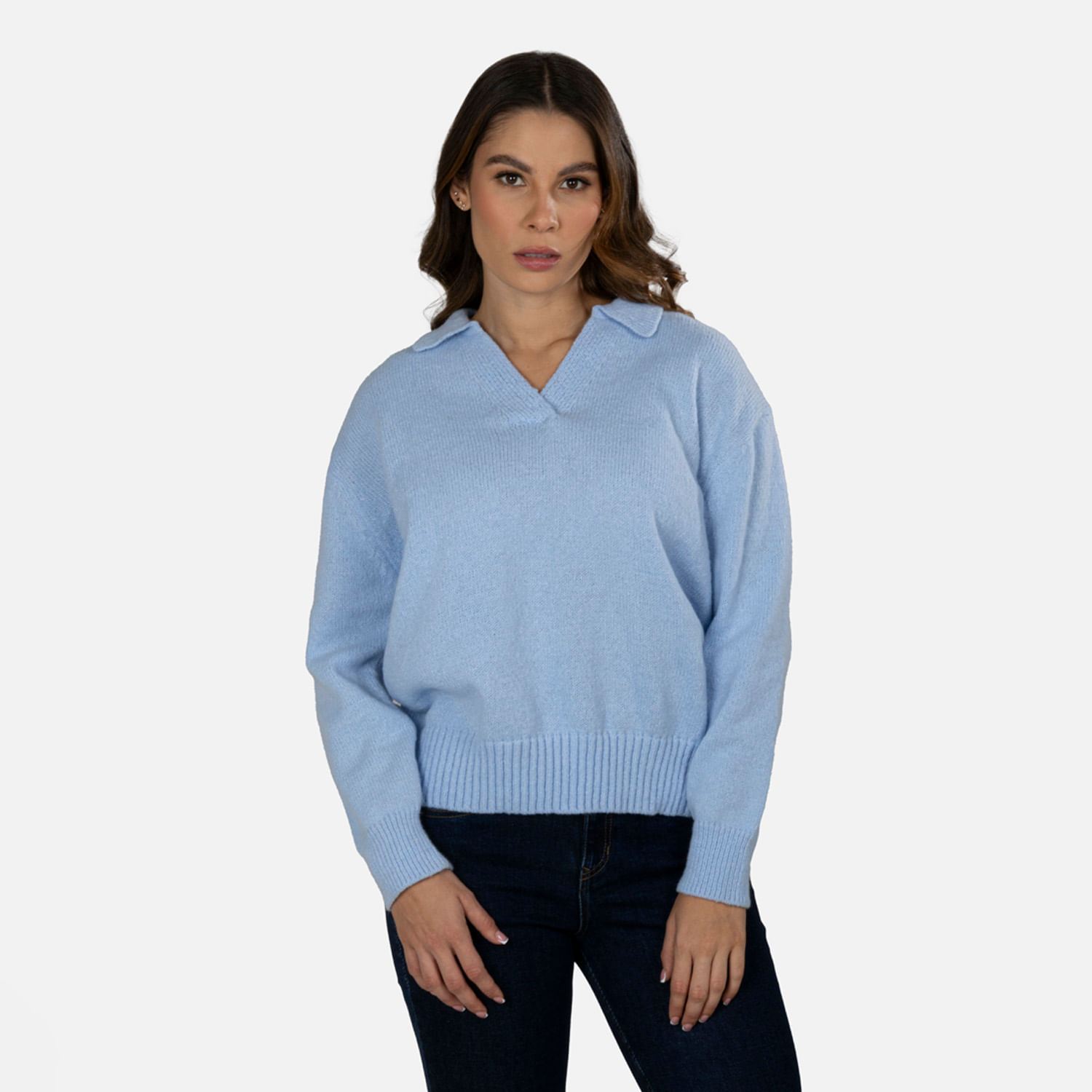 Sweater Cerrado Color Azul Chambray Para Mujer