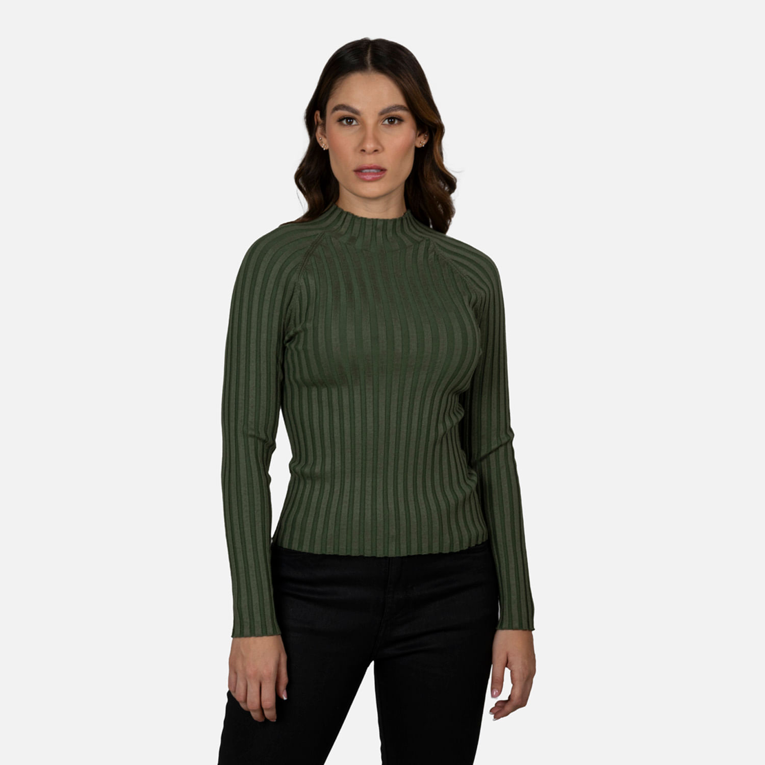Sweater Cerrado Color Verde Oil Para Mujer