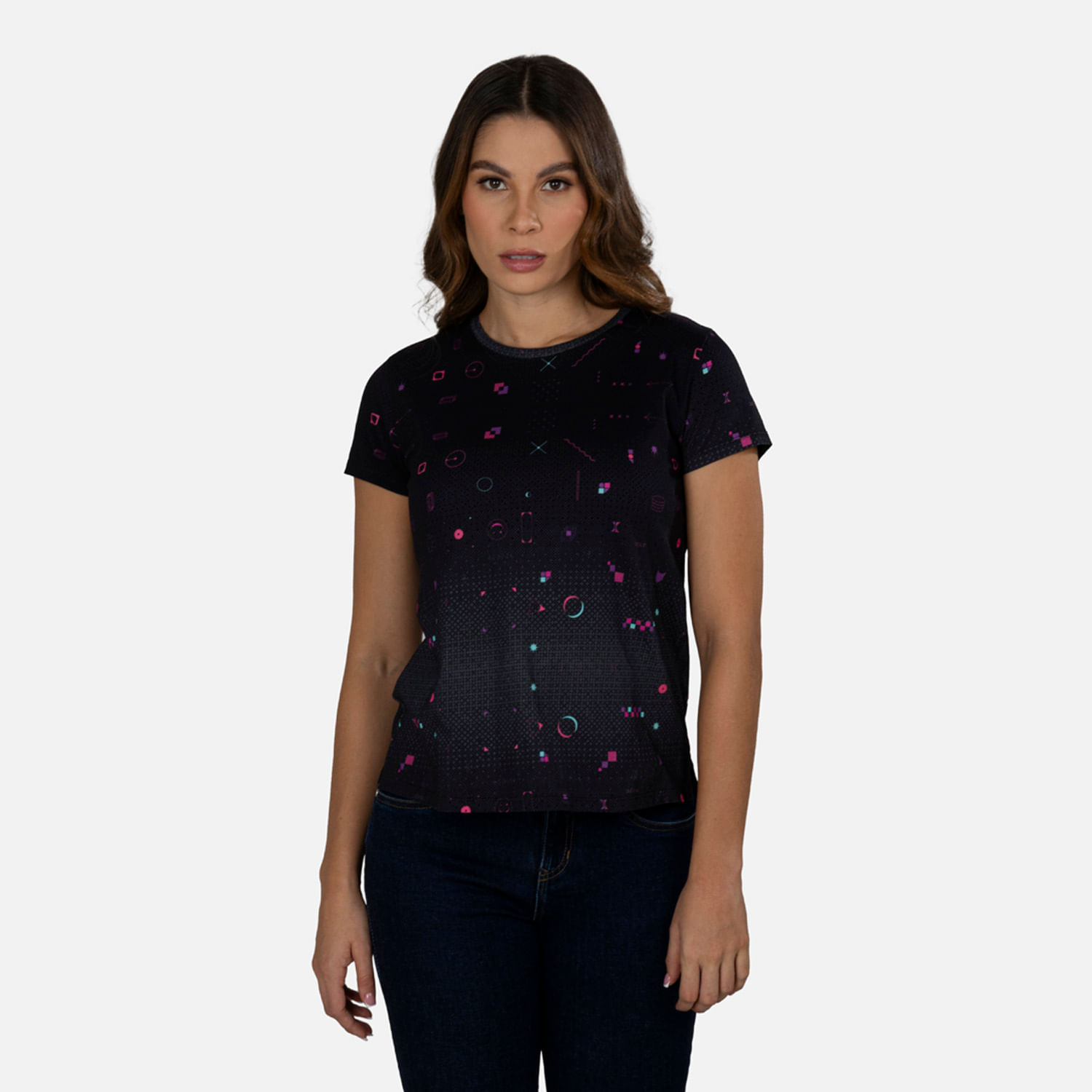 Camiseta Estampado Full Area Color Negro Para Mujer