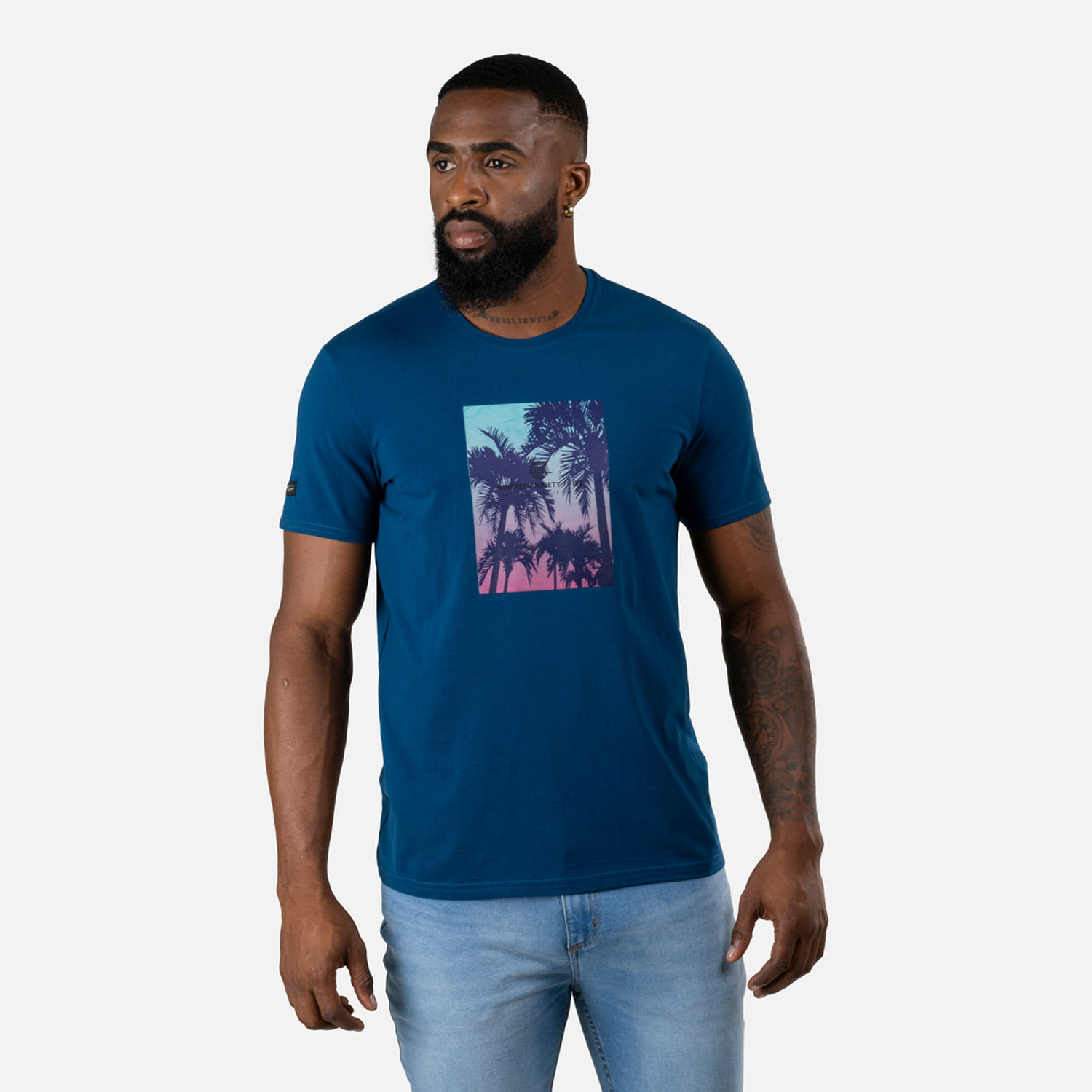 Camiseta Premium Manga Corta Color Opalo Azul Para Hombre