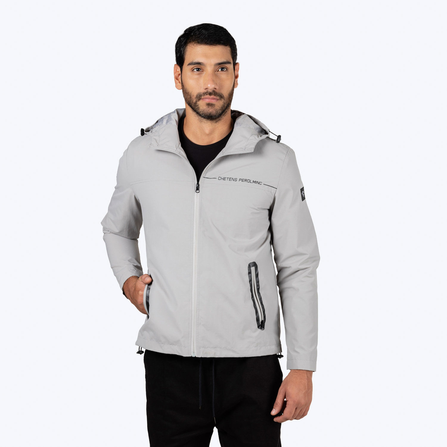 Chaqueta Rompevientos Color Gris Claro Para Hombre