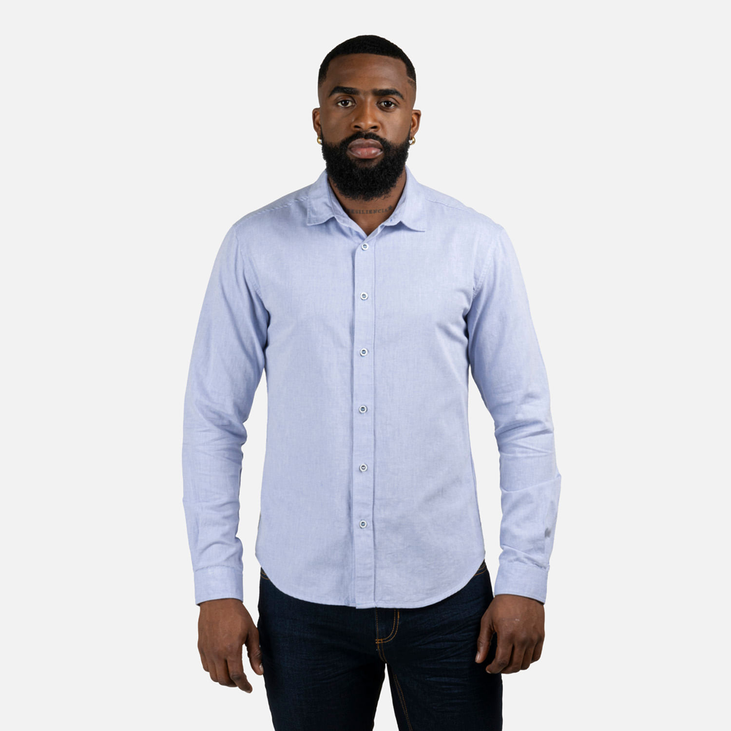 Camisa Manga Larga Color Azul Medio Intenso Para Hombre
