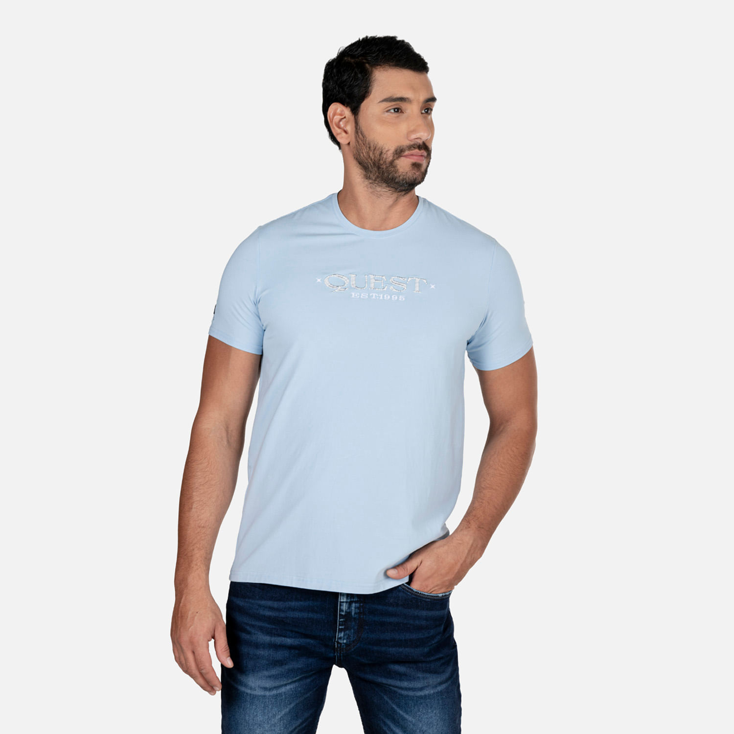 Camiseta Premium Manga Corta Color Azul Chambray Para Hombre