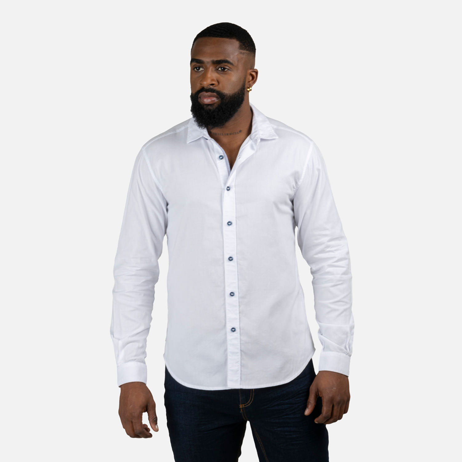 Camisa Manga Larga Color Blanco Para Hombre