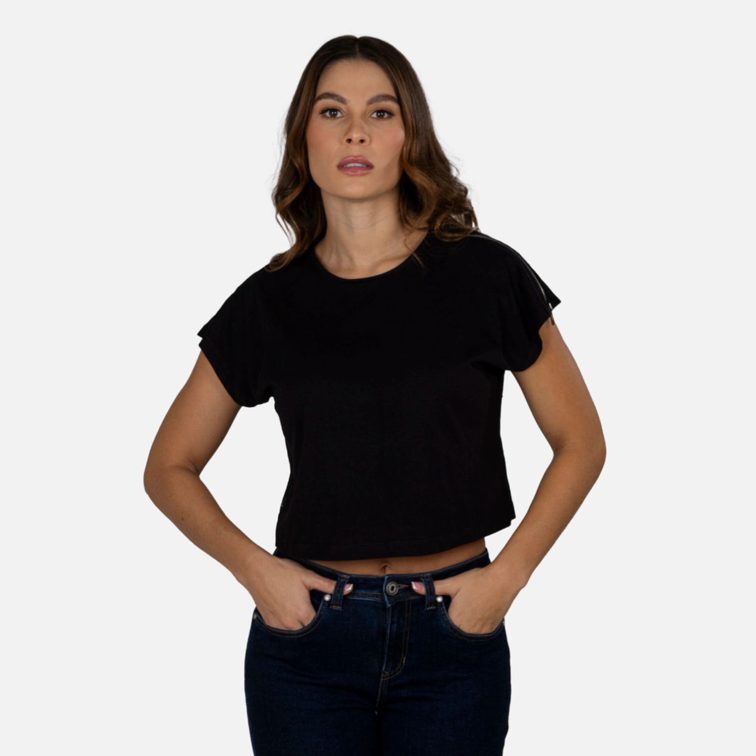 Camiseta Manga Corta Color Negro Para Mujer