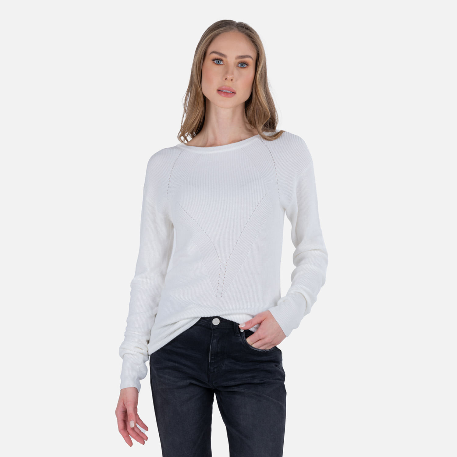 Sweater Cerrado Color Ivory Para Mujer