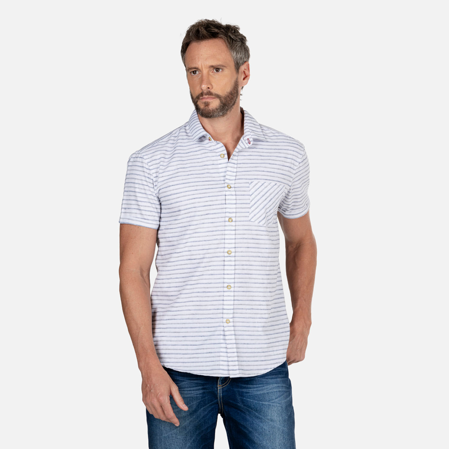 Camisa Manga Corta Color Crudo Para Hombre
