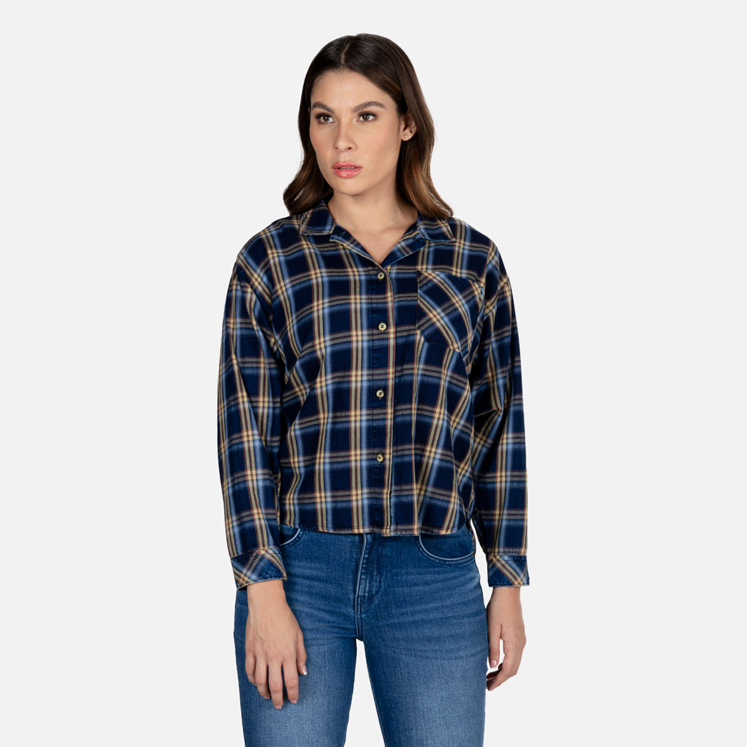 Blusa Manga Larga Color Azul Oscuro Camel Para Mujer