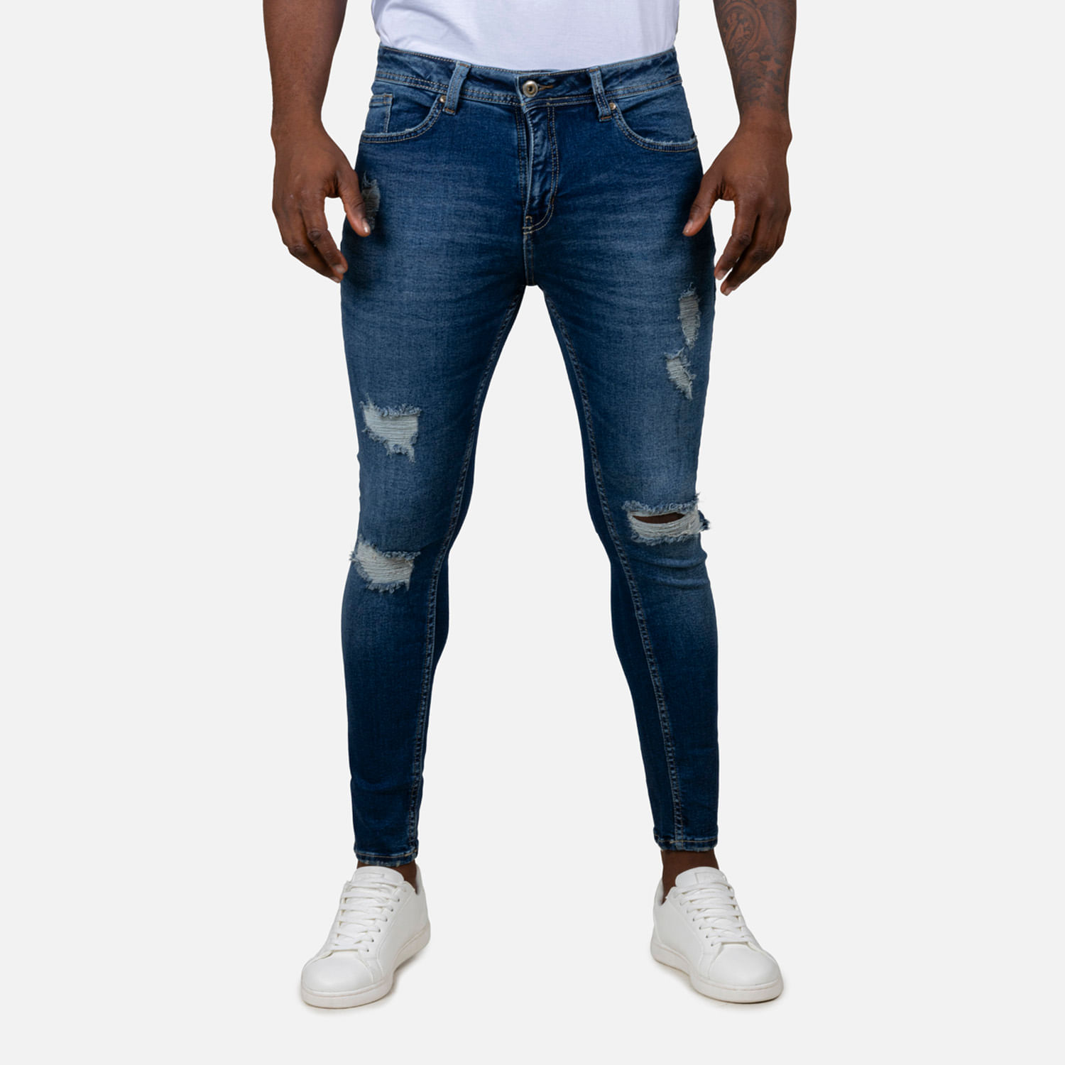 Jean Skinny Color Azul Medio Oscuro Para Hombre