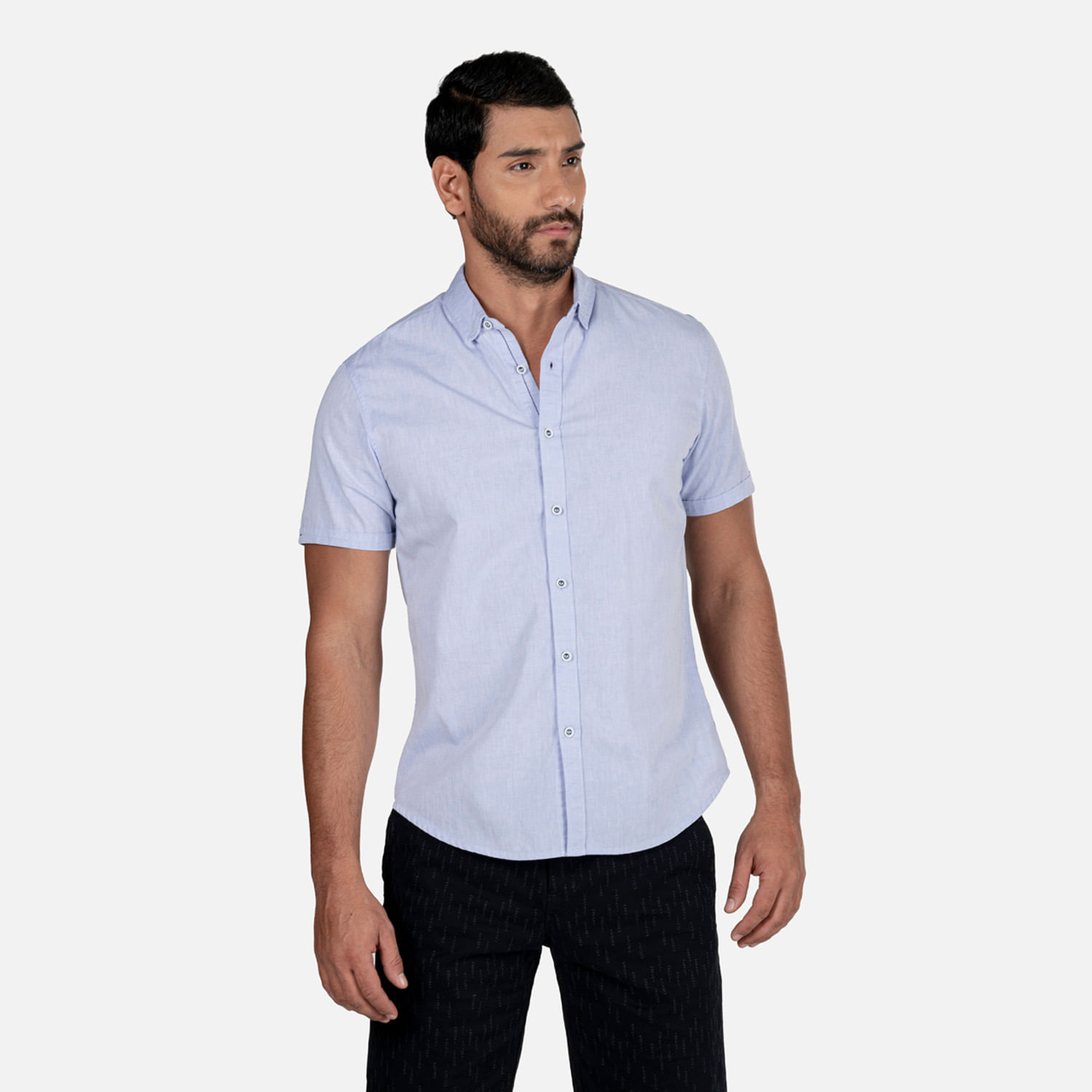 Camisa Manga Corta Color Azul Medio Para Hombre