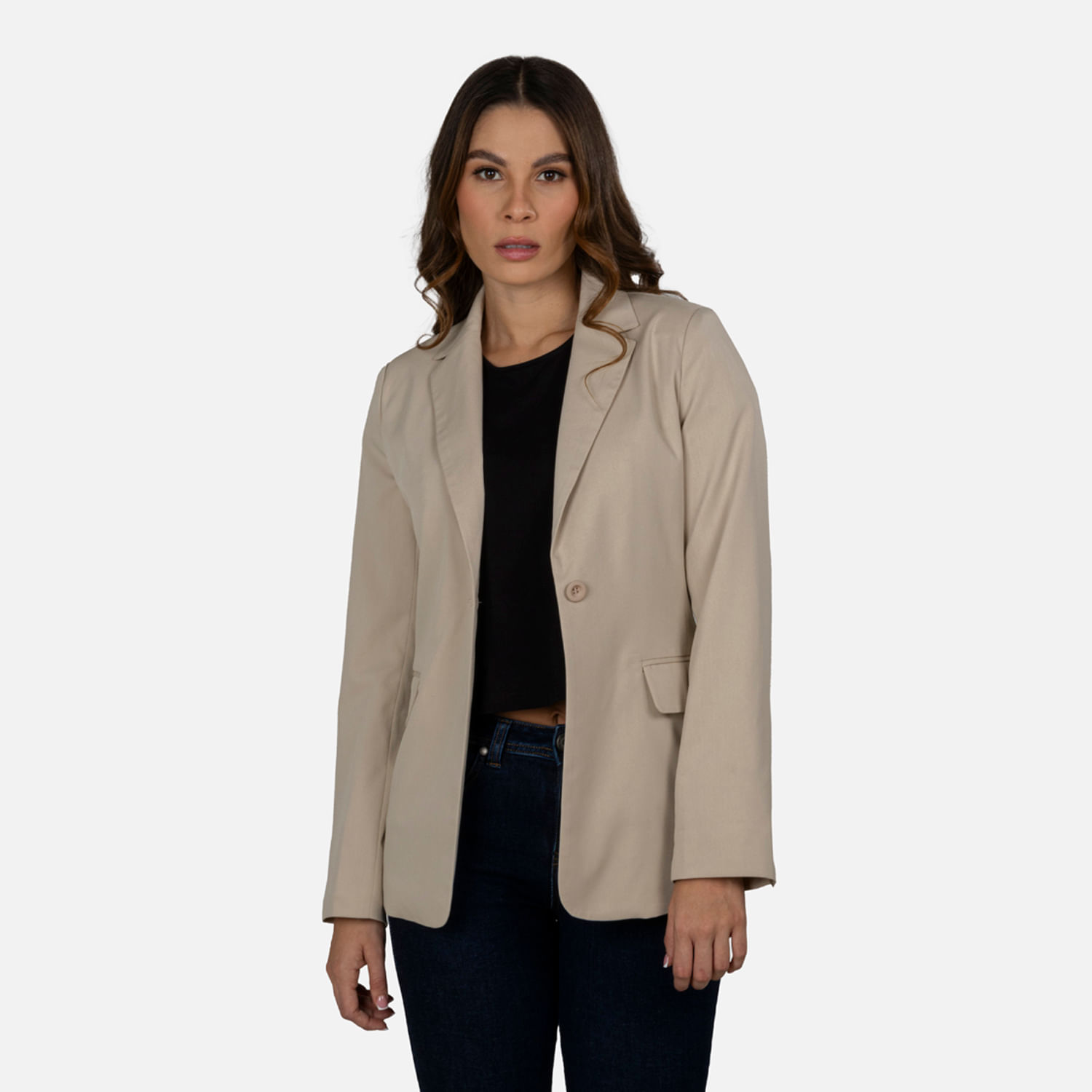 Chaqueta Blazer Color Arena Para Mujer