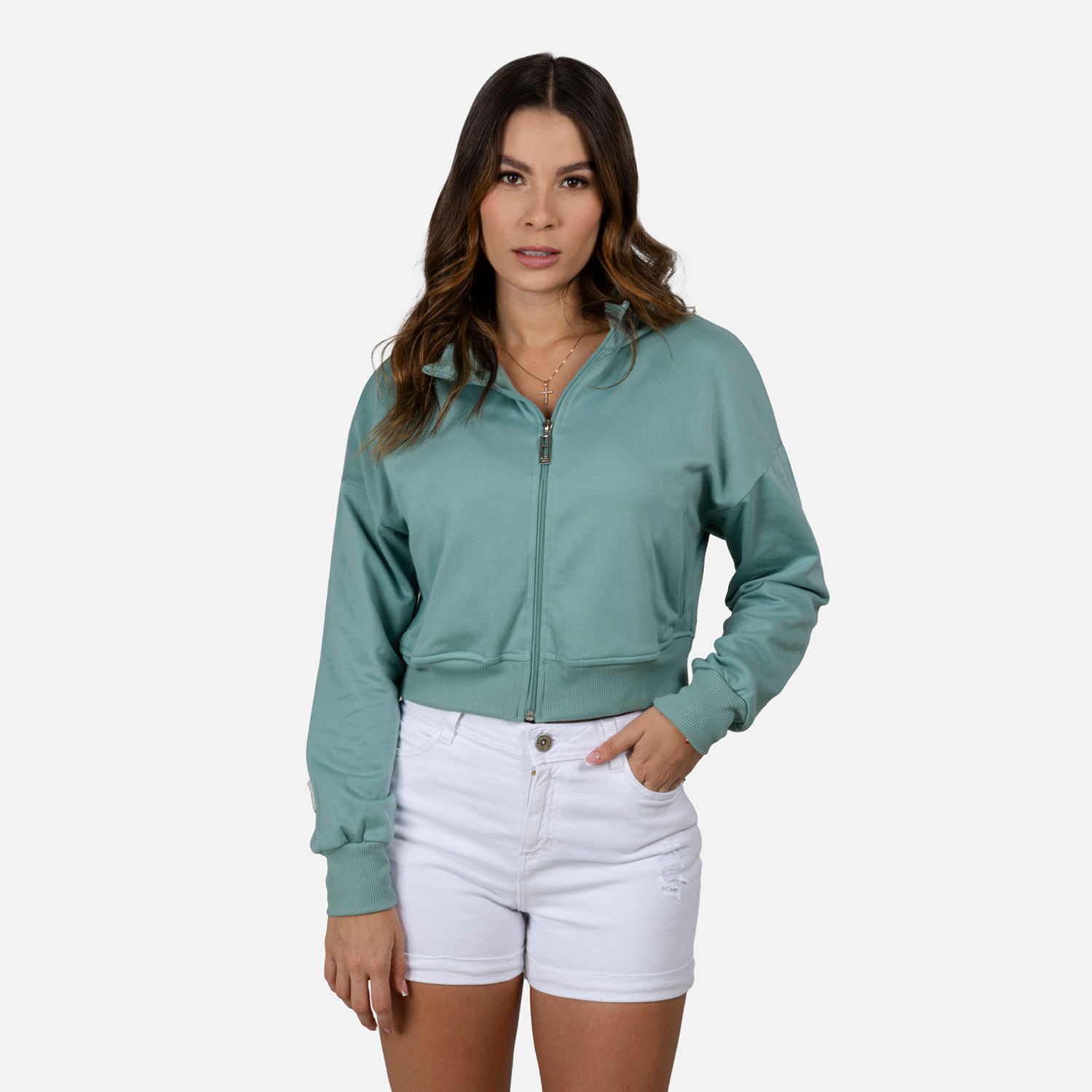 Buzo Abierto Color Dark Ivy Para Mujer
