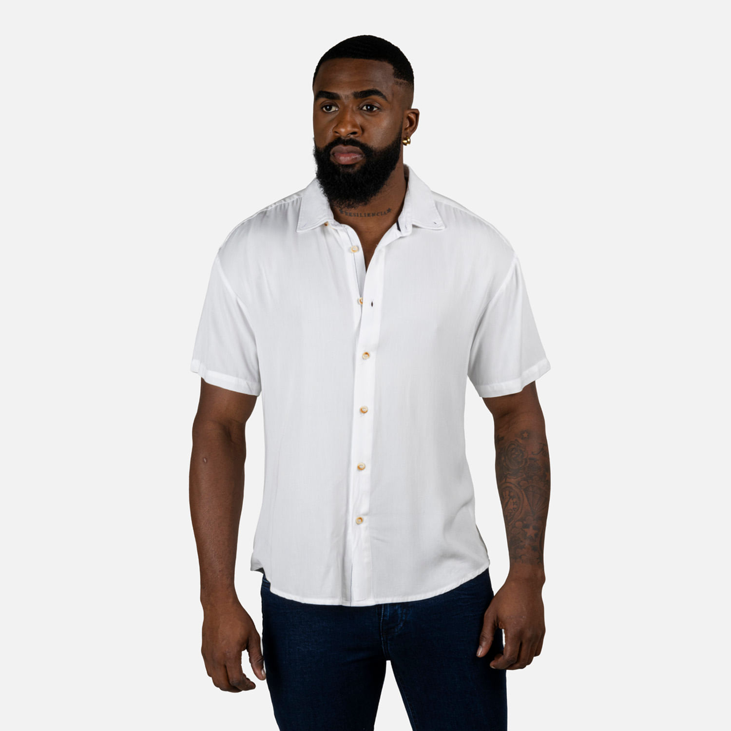 Camisa Manga Corta Color Ivory Para Hombre