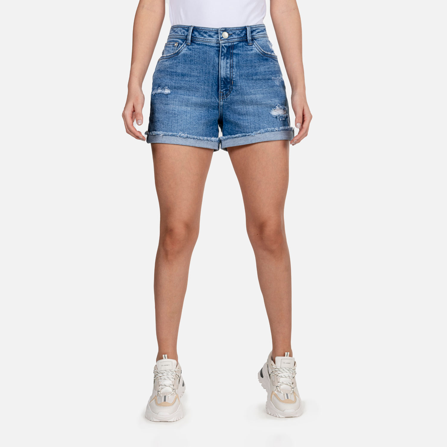 Short 5 Bolsillos Color Azu Medio Claro Para Mujer