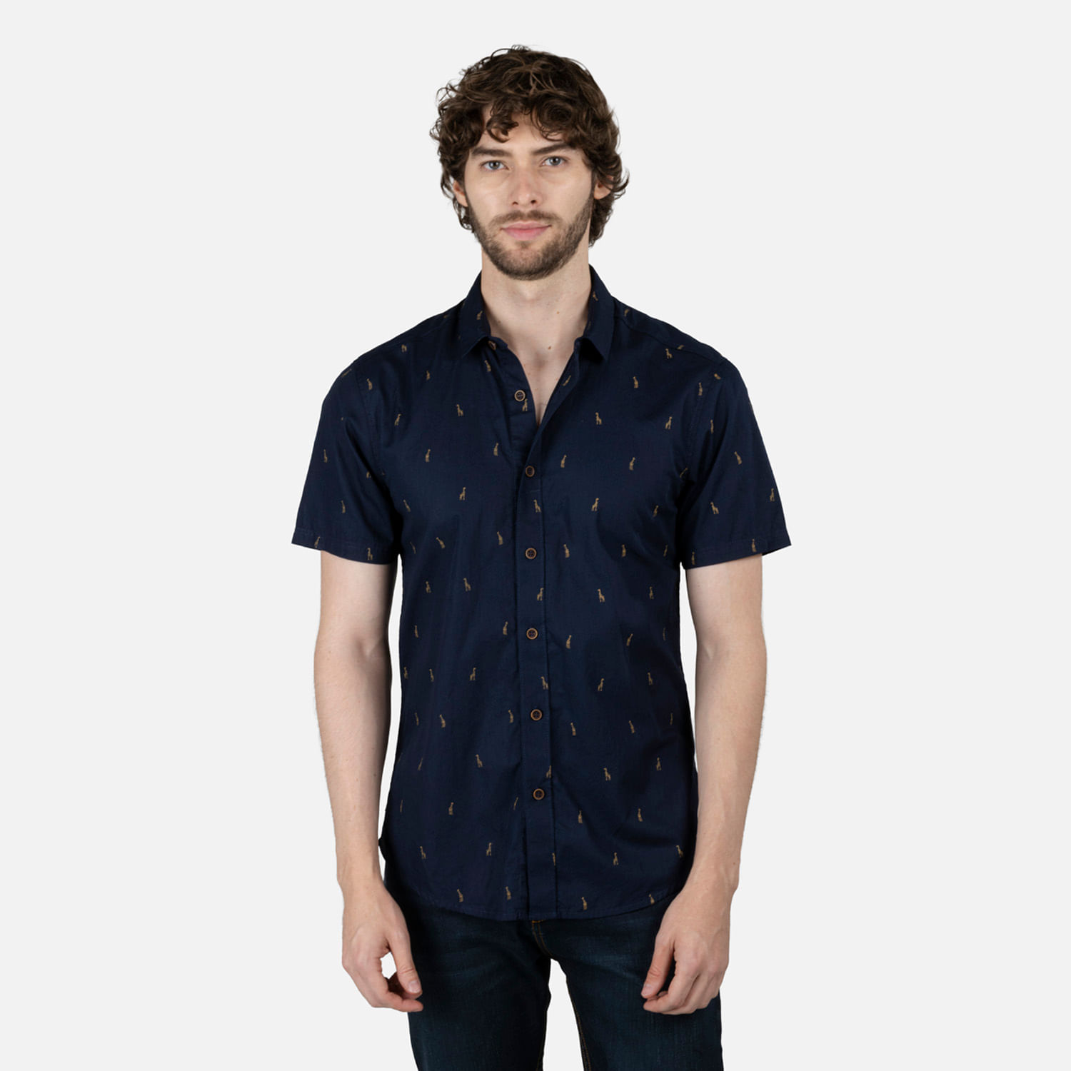 Camisa Manga Corta Color Azul Oscuro Para Hombre