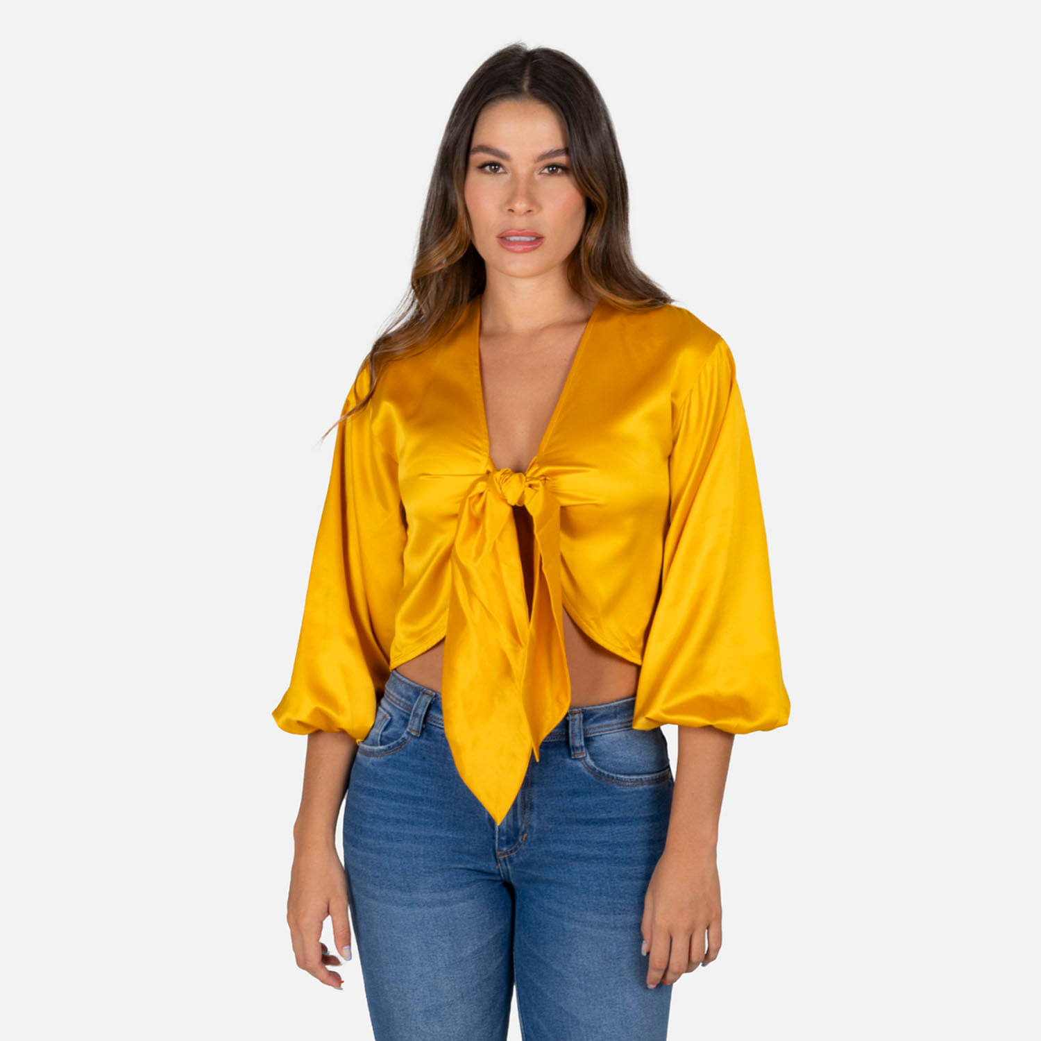 Blusa Manga 3/4 Color Amarillo Oro Para Mujer