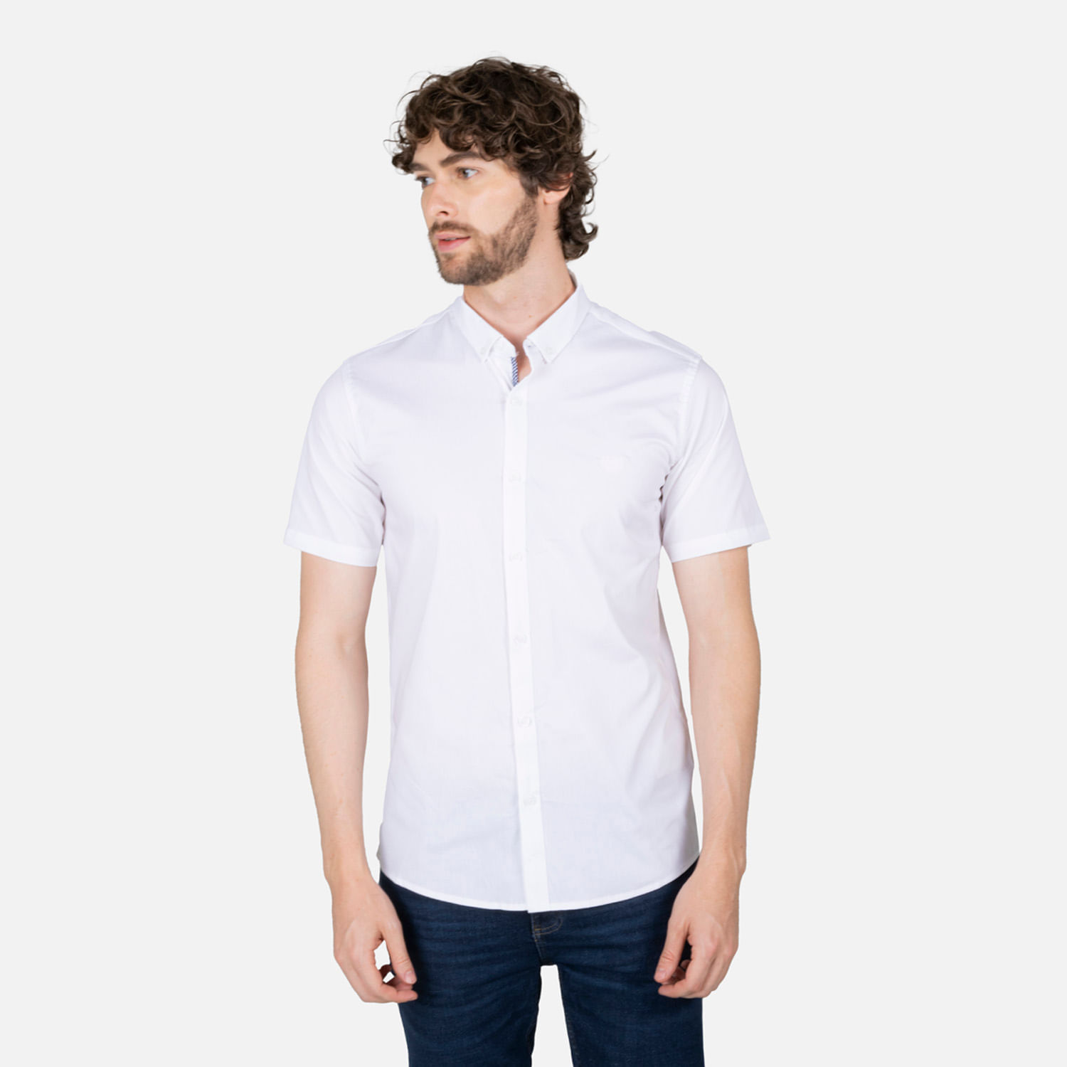 Camisa Slim Manga Corta Color Blanco optico Para Hombre